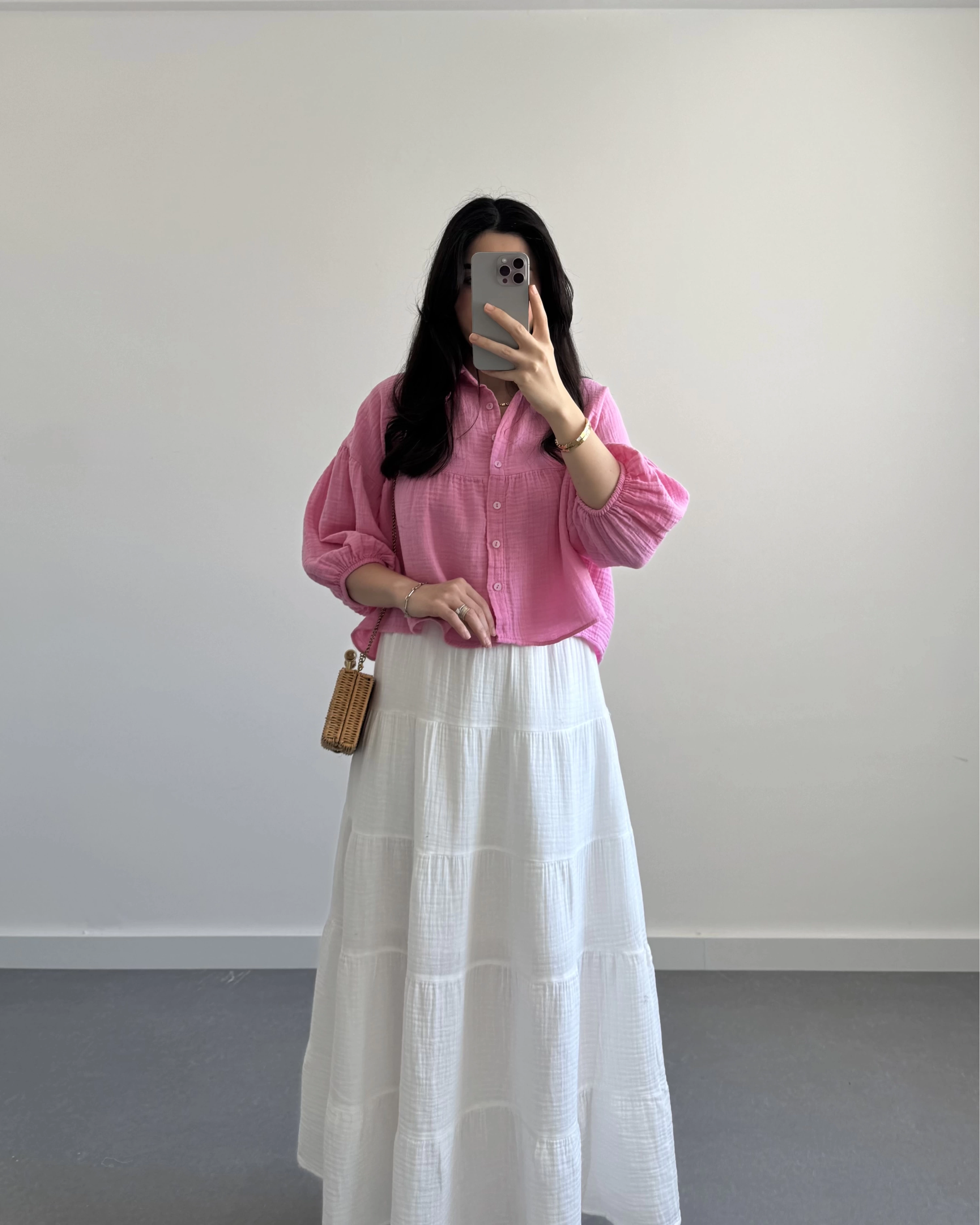 SHAY MÜSLİN PEMBE CROP GÖMLEK