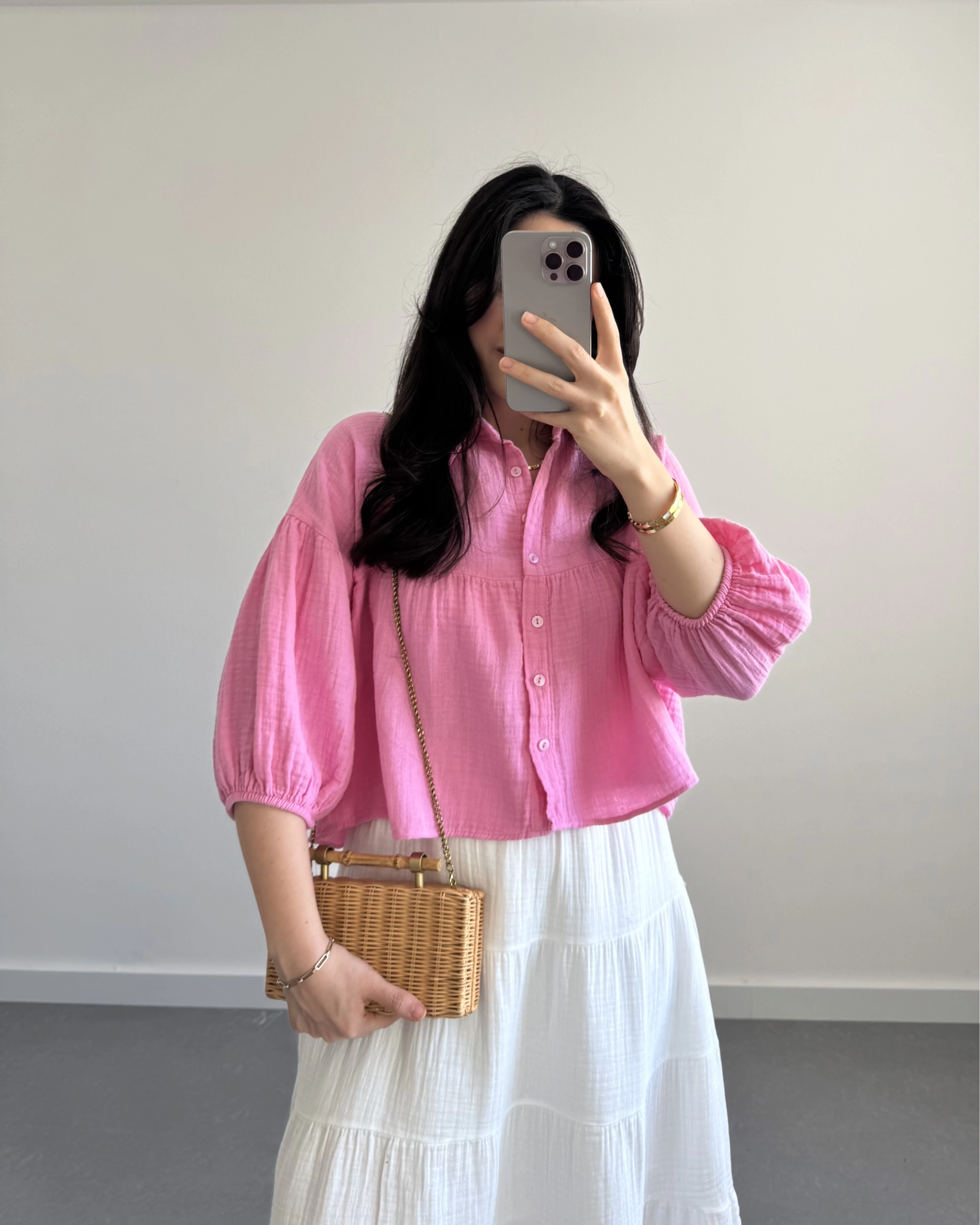 SHAY MÜSLİN PEMBE CROP GÖMLEK