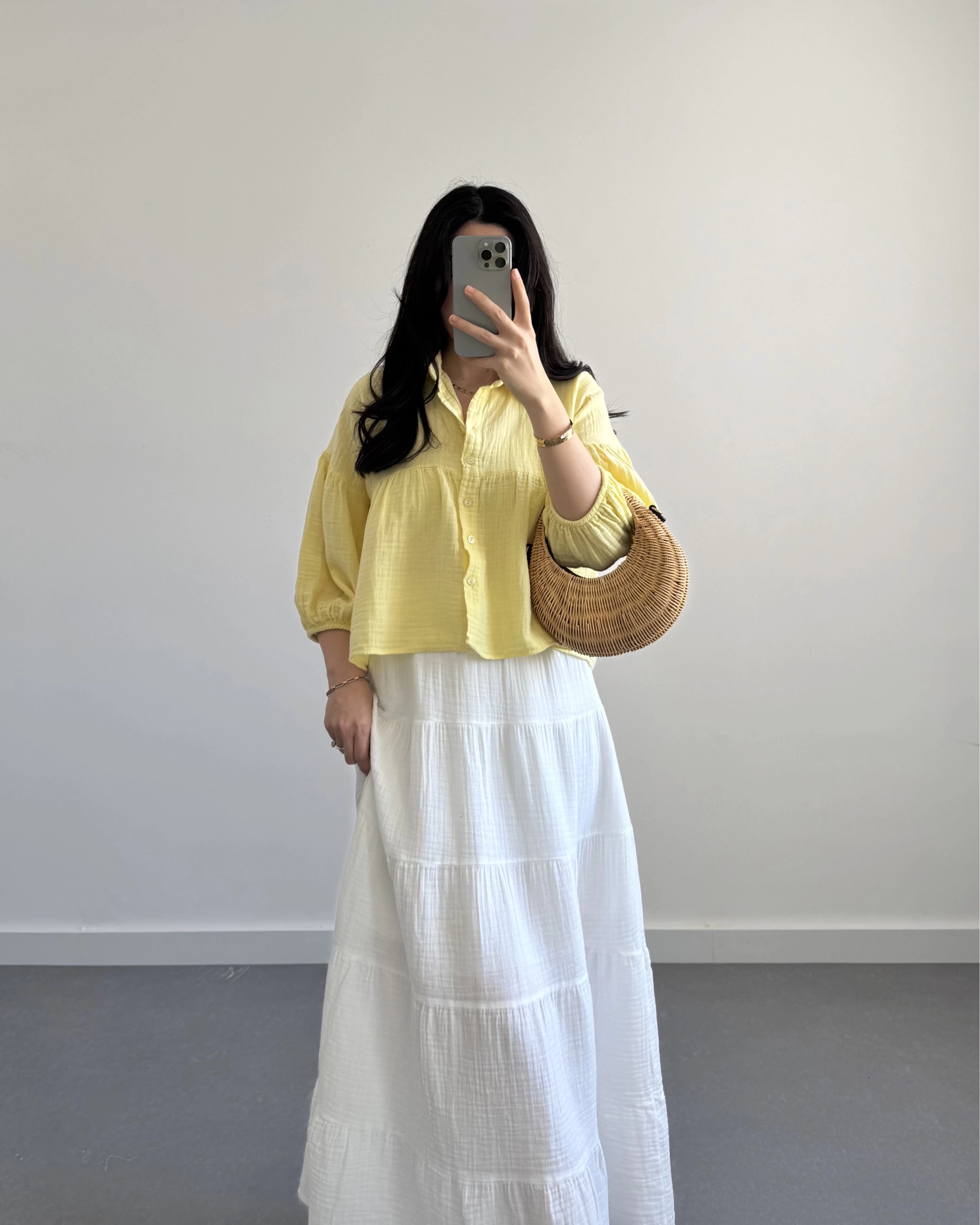 SHAY MÜSLİN SARI CROP GÖMLEK
