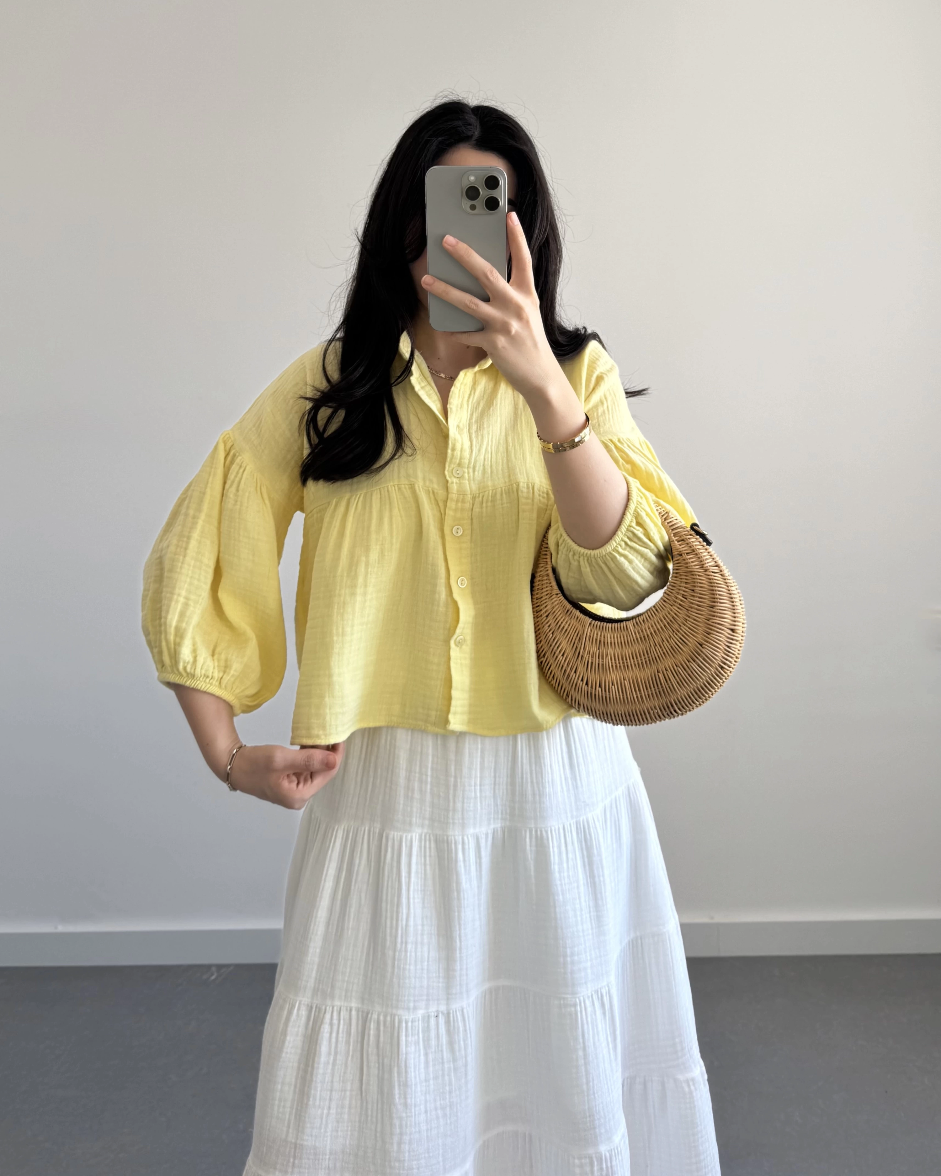 SHAY MÜSLİN SARI CROP GÖMLEK