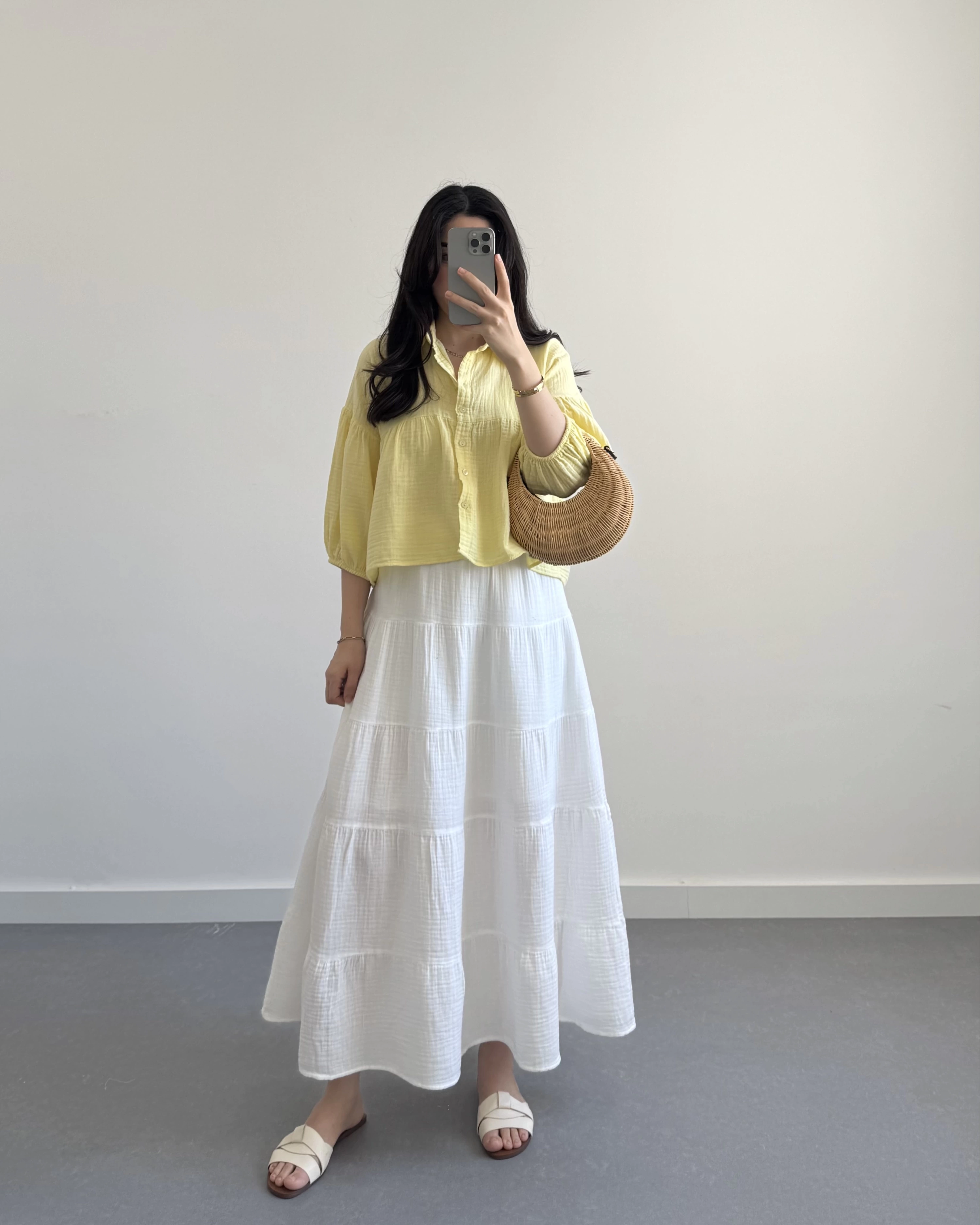 SHAY MÜSLİN SARI CROP GÖMLEK
