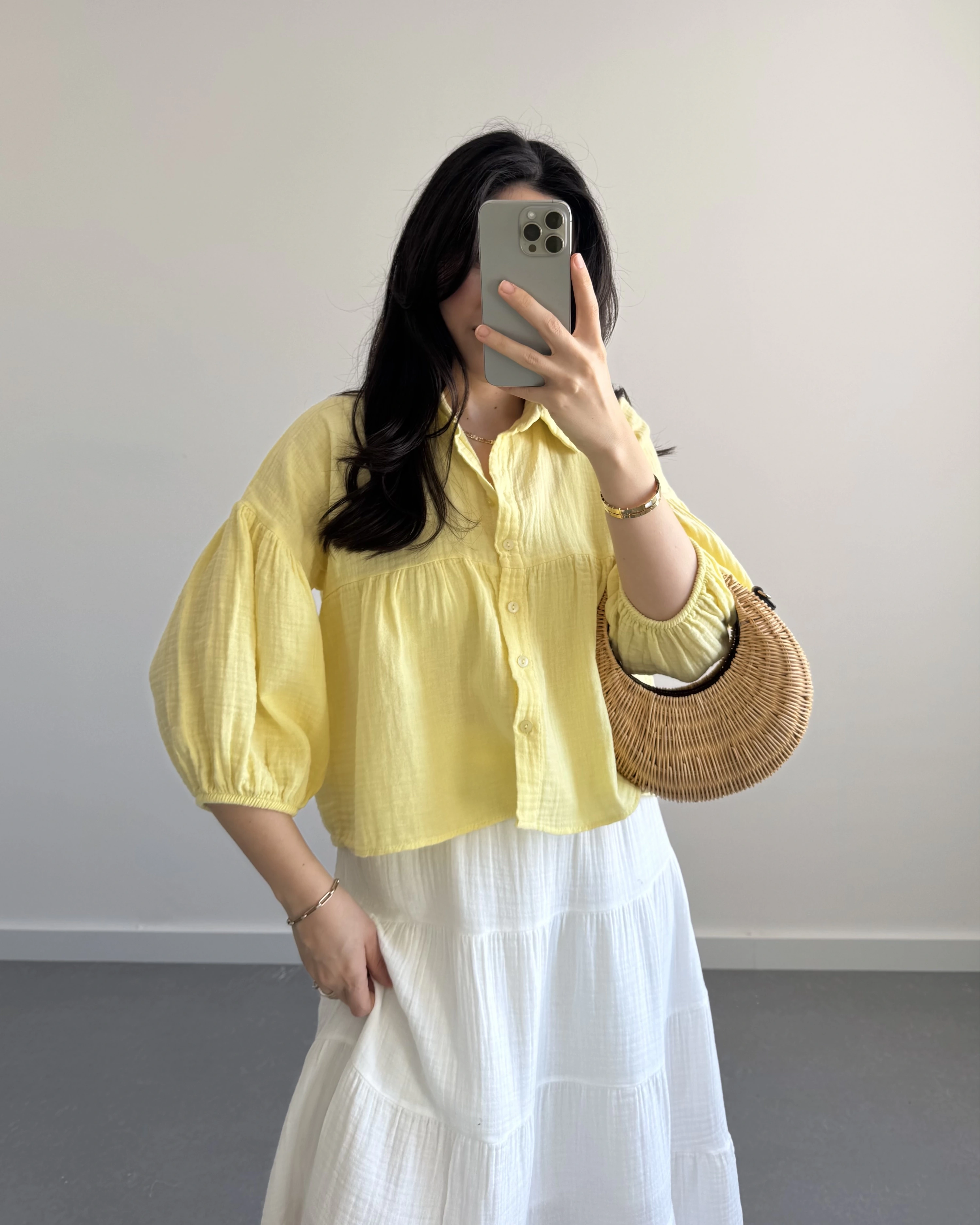 SHAY MÜSLİN SARI CROP GÖMLEK