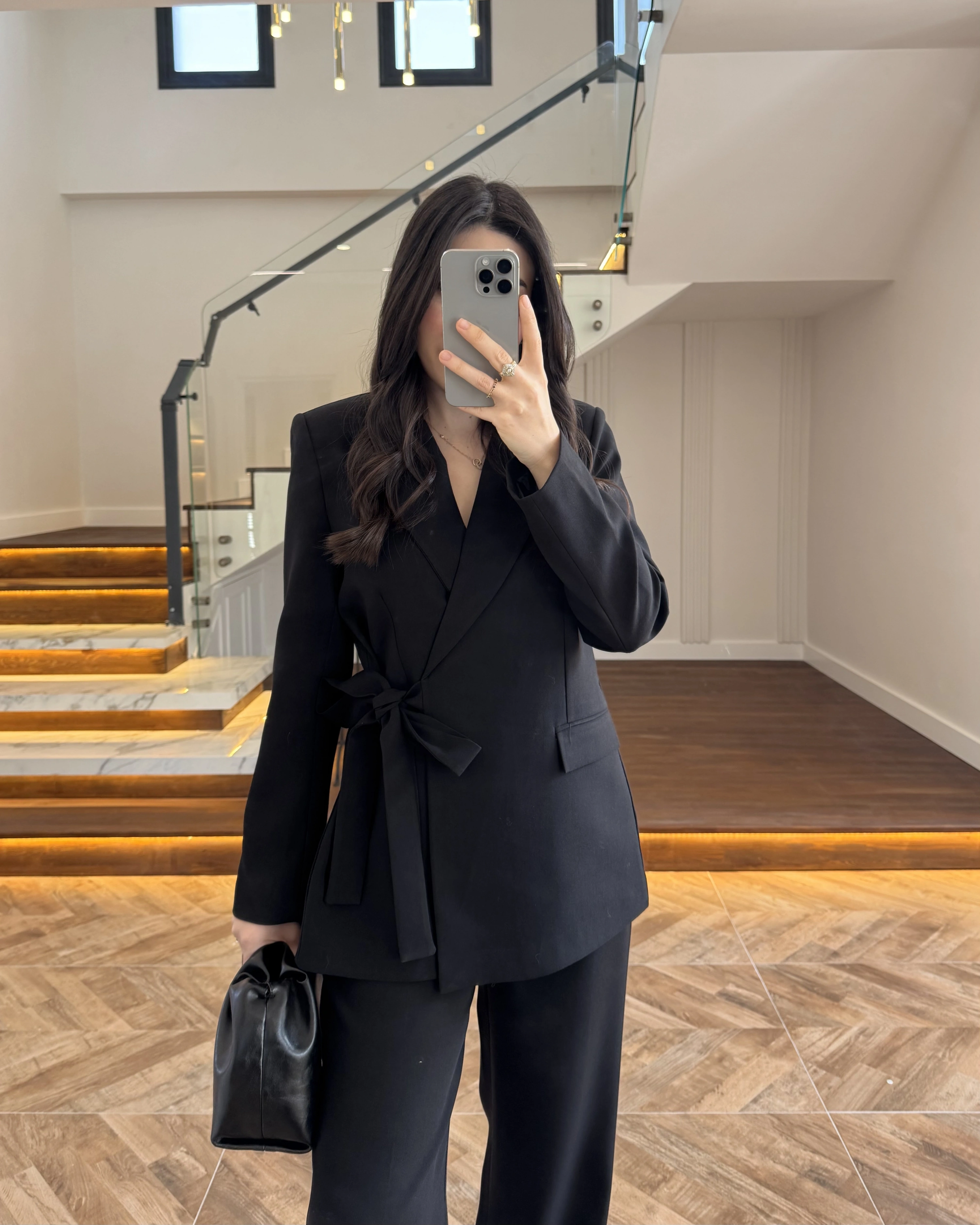 SİYAH BAĞLAMA DETAYLI BLAZER CEKET -7657