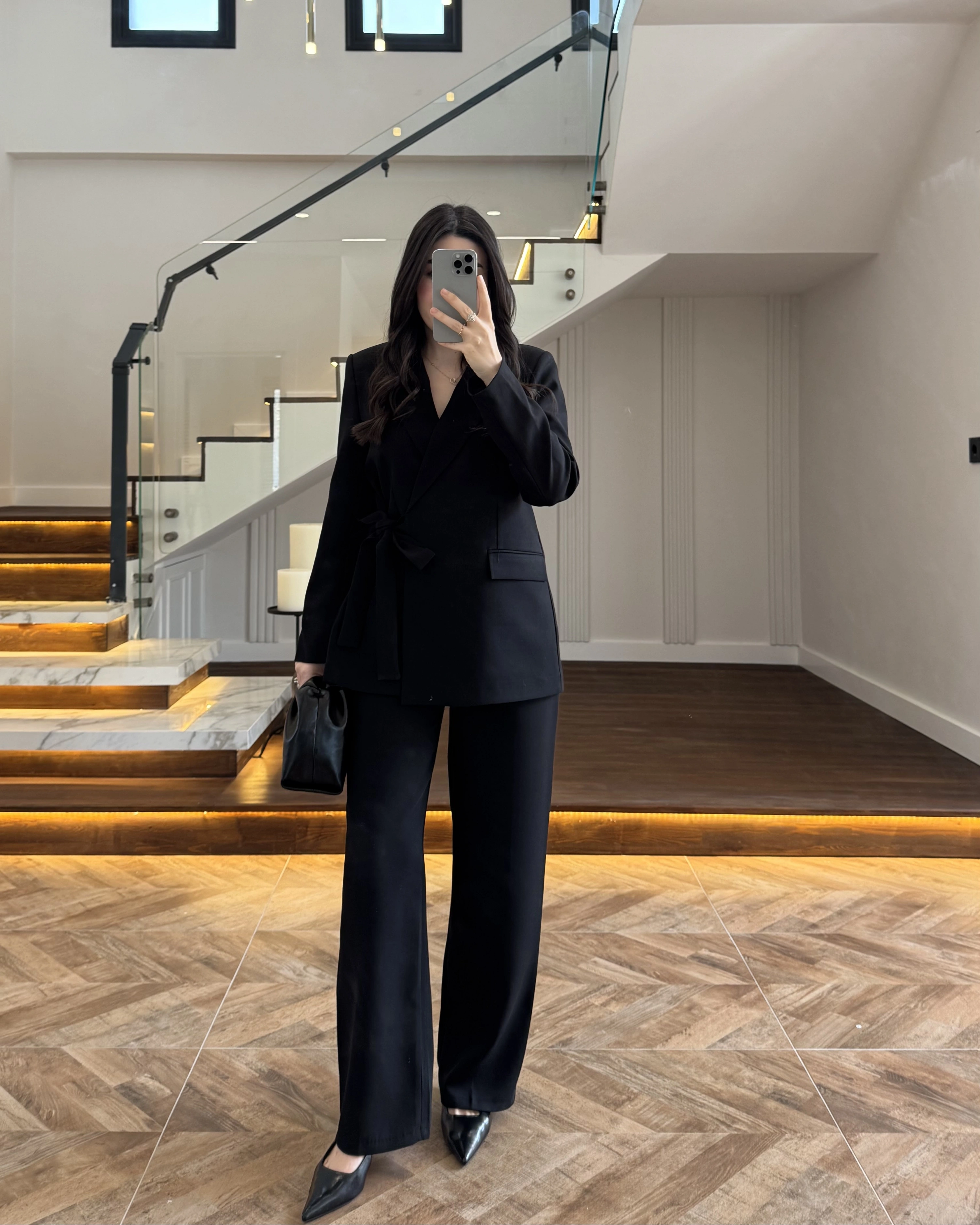 SİYAH BAĞLAMA DETAYLI BLAZER CEKET -7657