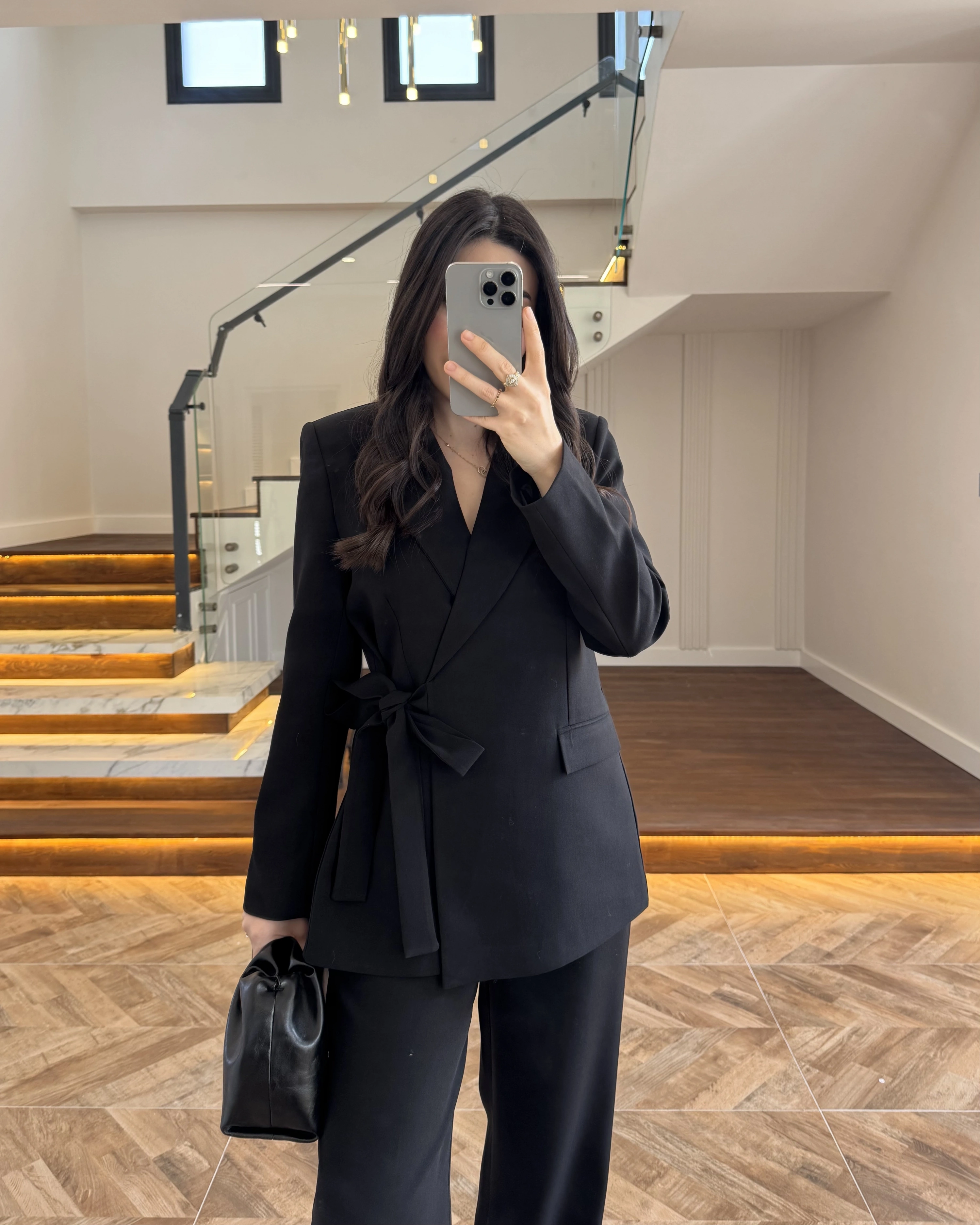 SİYAH BAĞLAMA DETAYLI BLAZER CEKET -7657