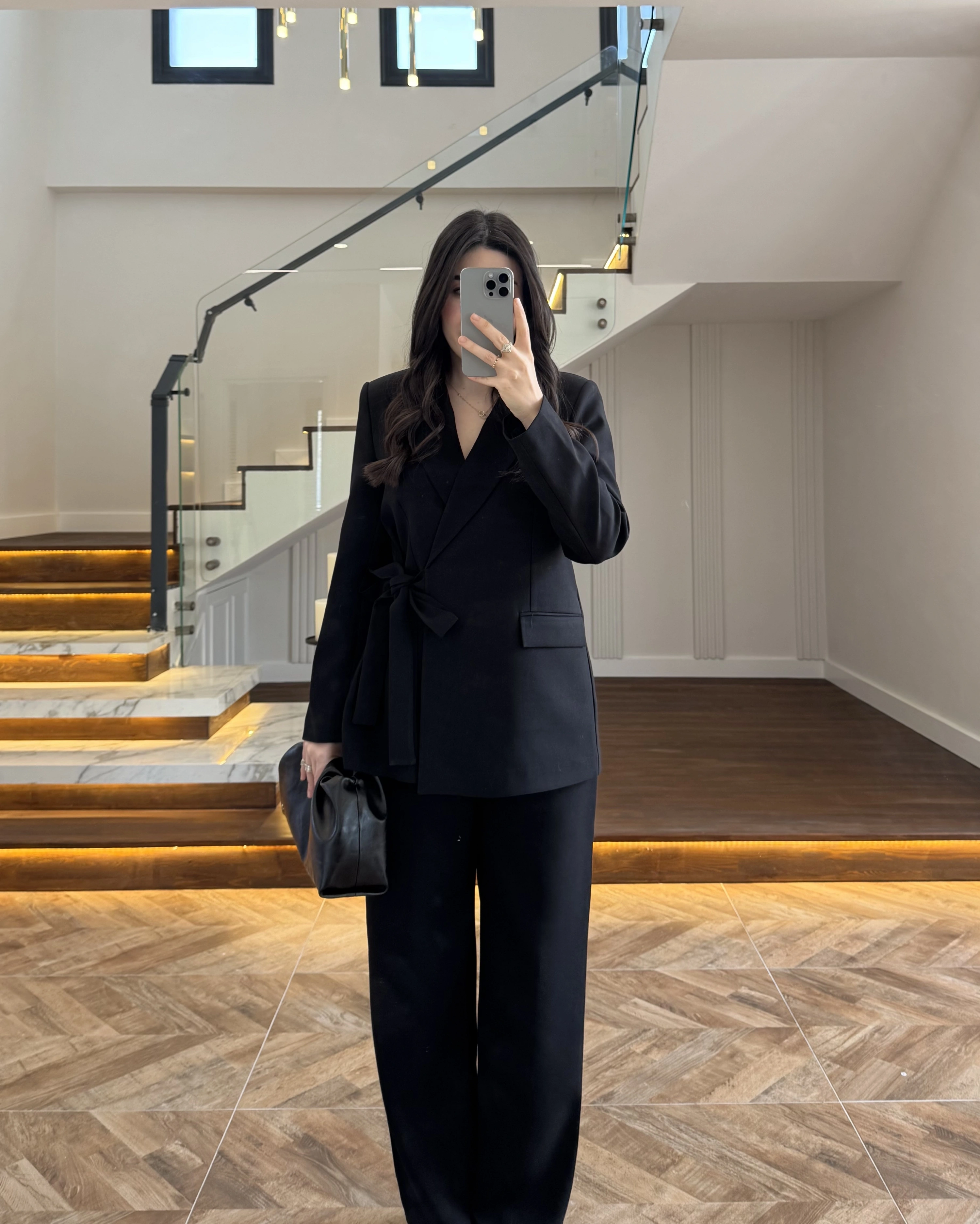 SİYAH BAĞLAMA DETAYLI BLAZER CEKET -7657