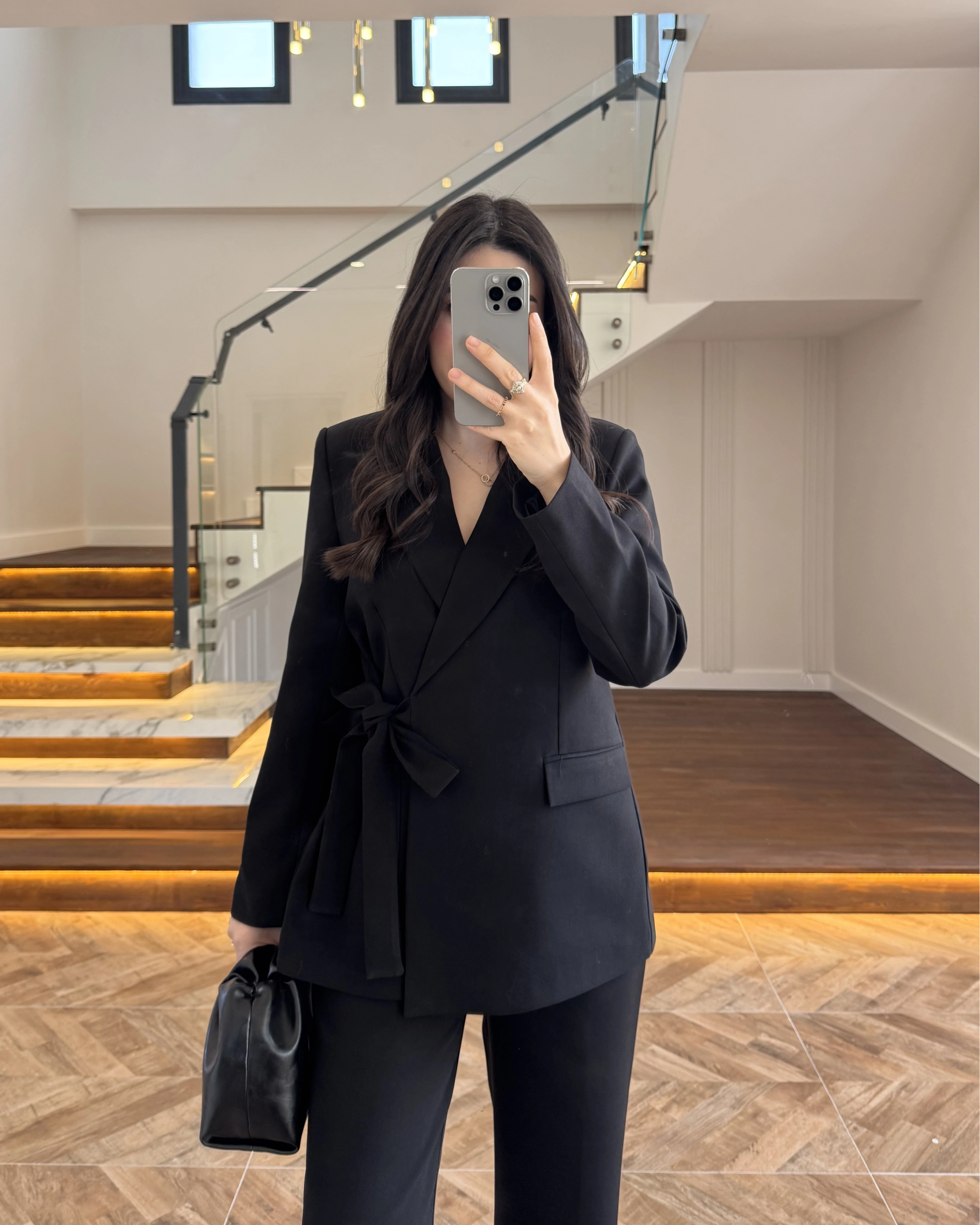 SİYAH BAĞLAMA DETAYLI BLAZER CEKET -7657