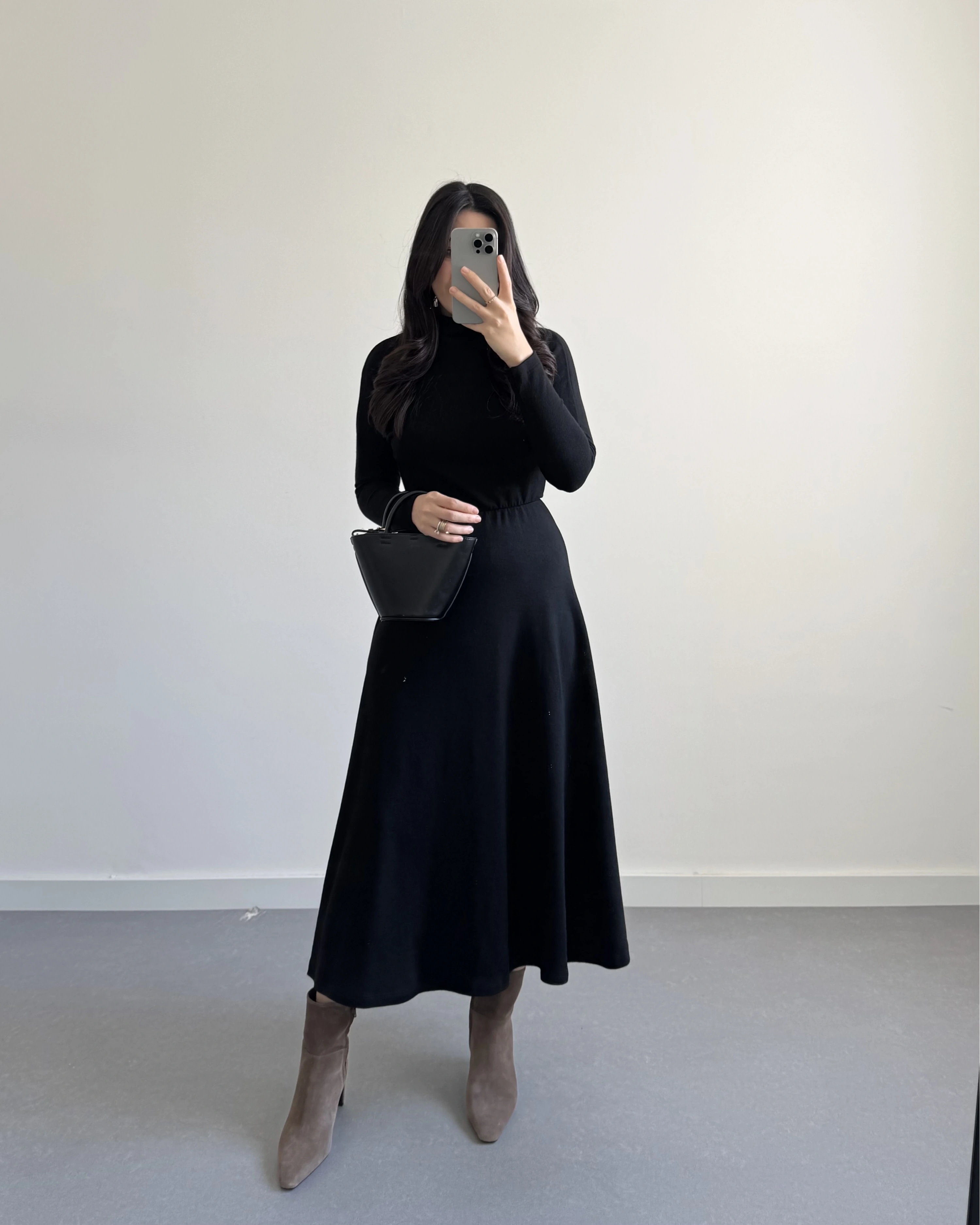 SİYAH BASİC TRİKO ELBİSE