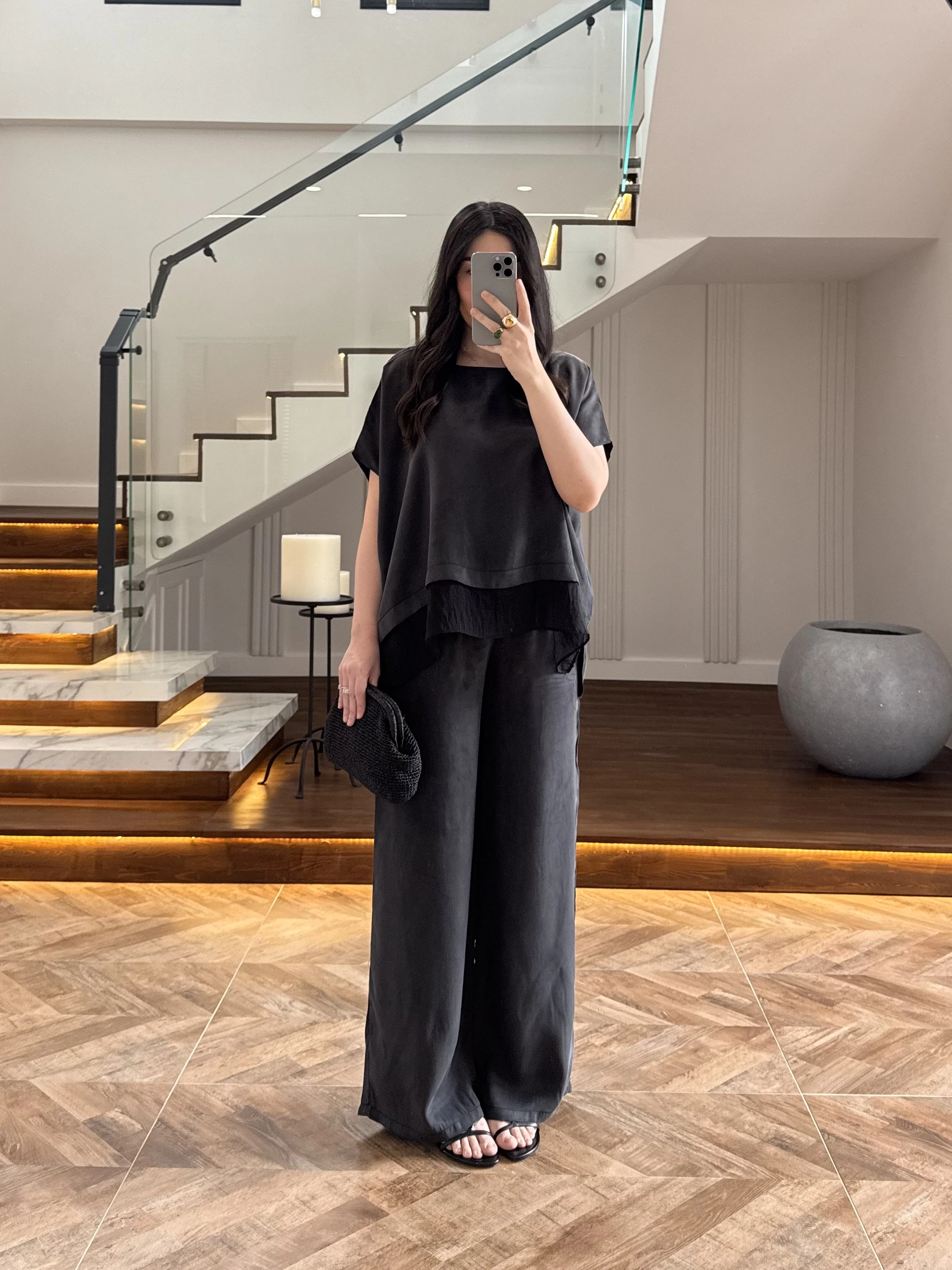SİYAH GARNİLİ BLUZ PANTOLON TAKIM -51420