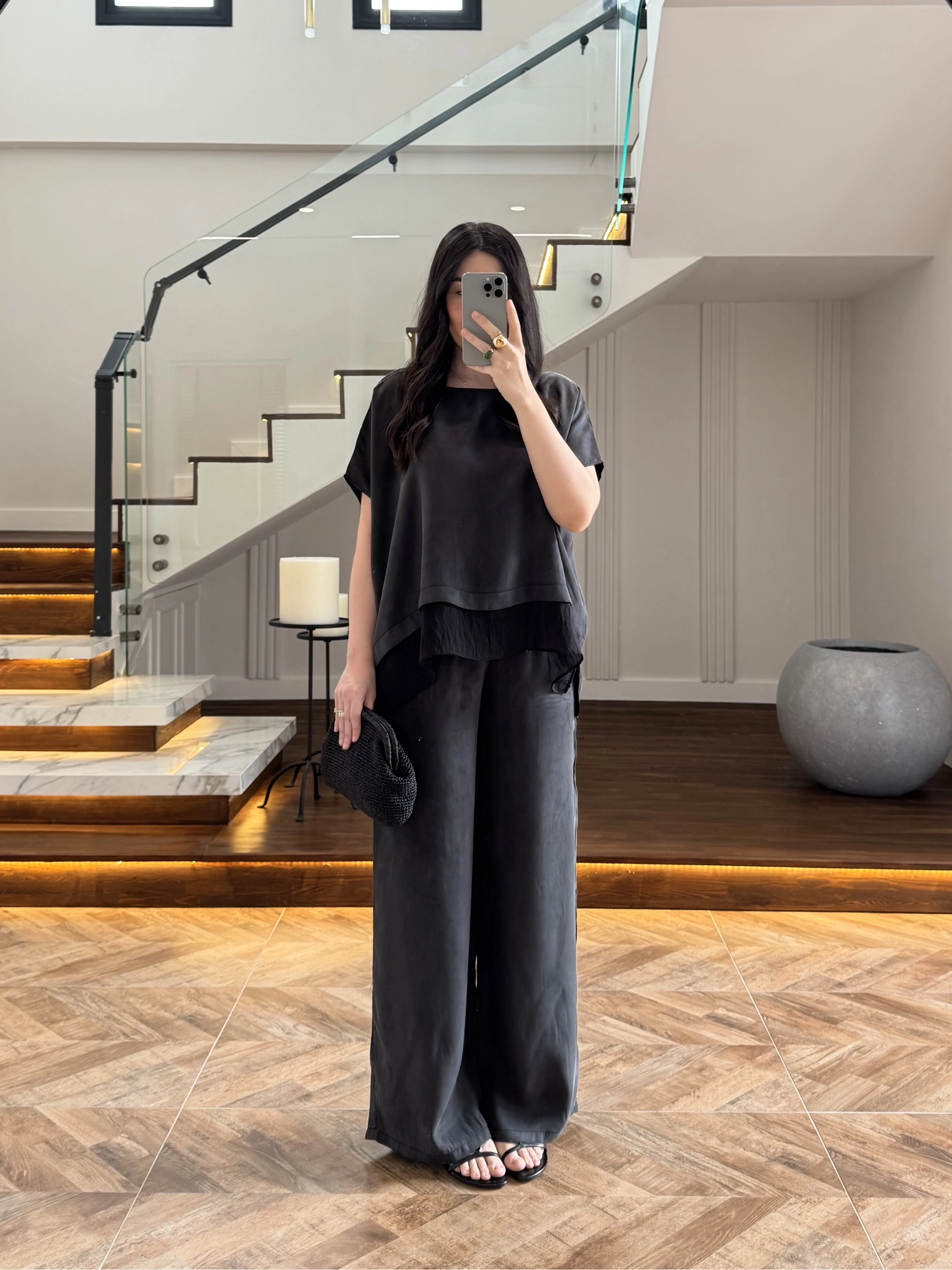 SİYAH GARNİLİ BLUZ PANTOLON TAKIM -51420