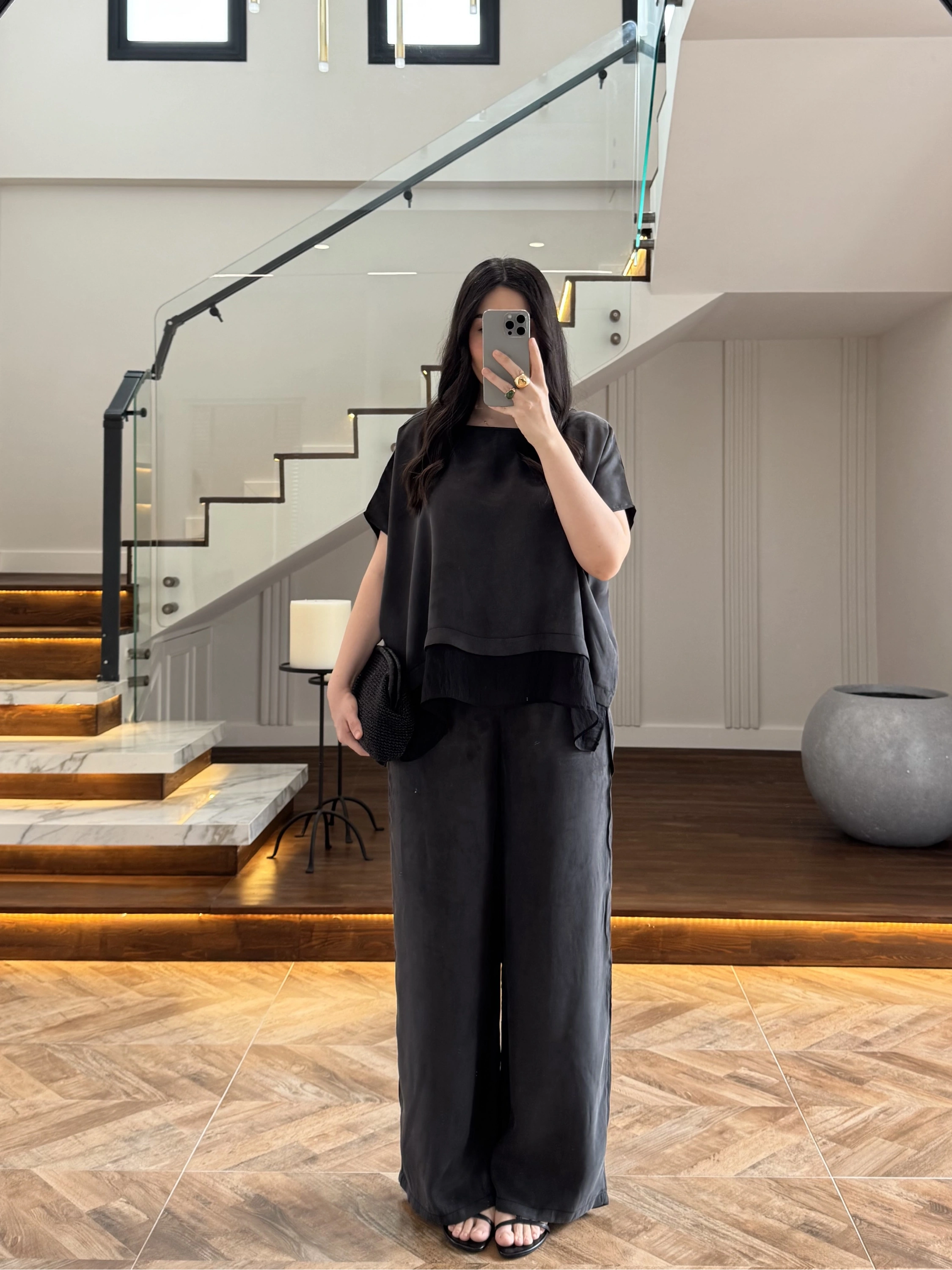 SİYAH GARNİLİ BLUZ PANTOLON TAKIM -51420