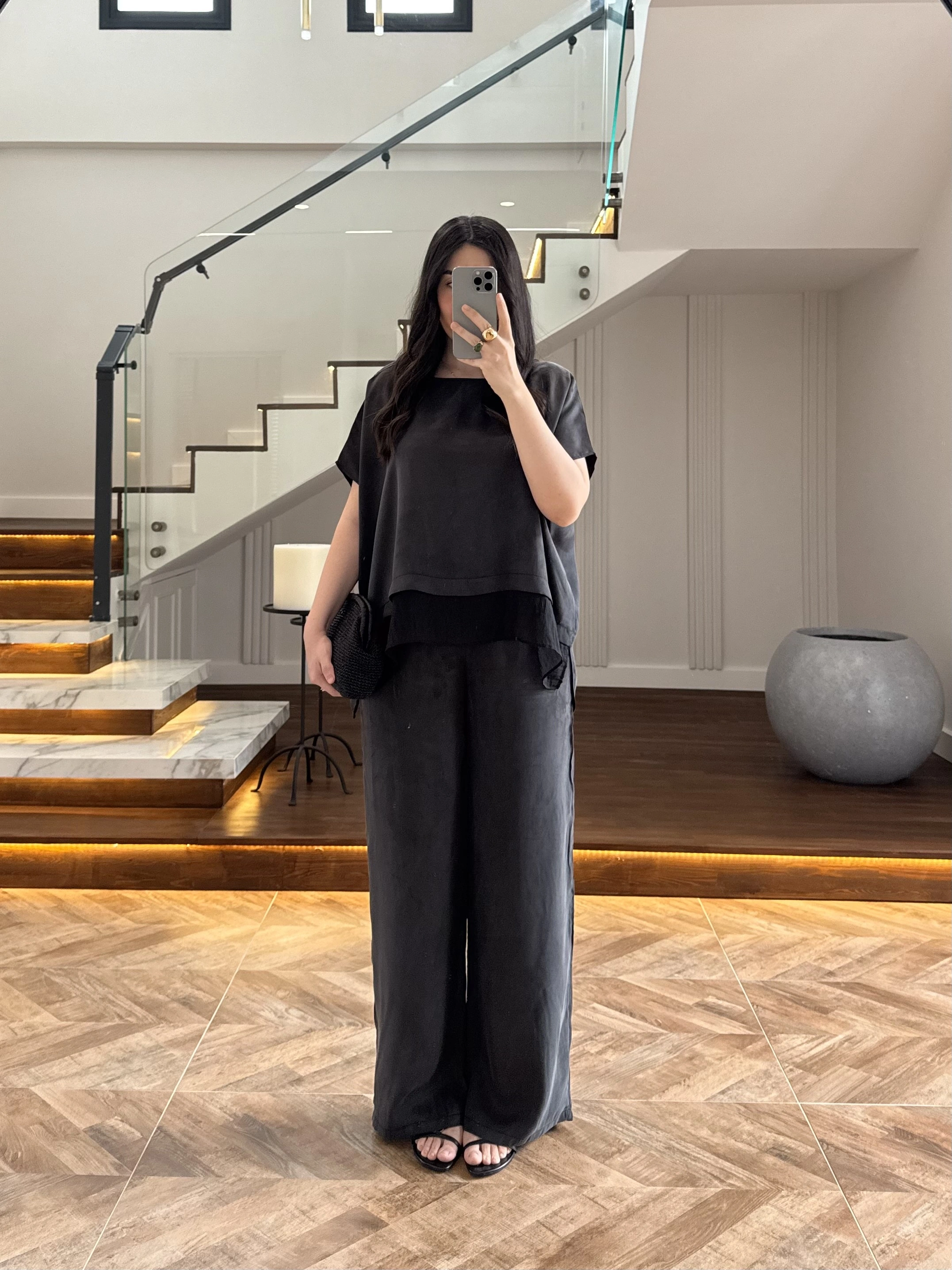 SİYAH GARNİLİ BLUZ PANTOLON TAKIM -51420