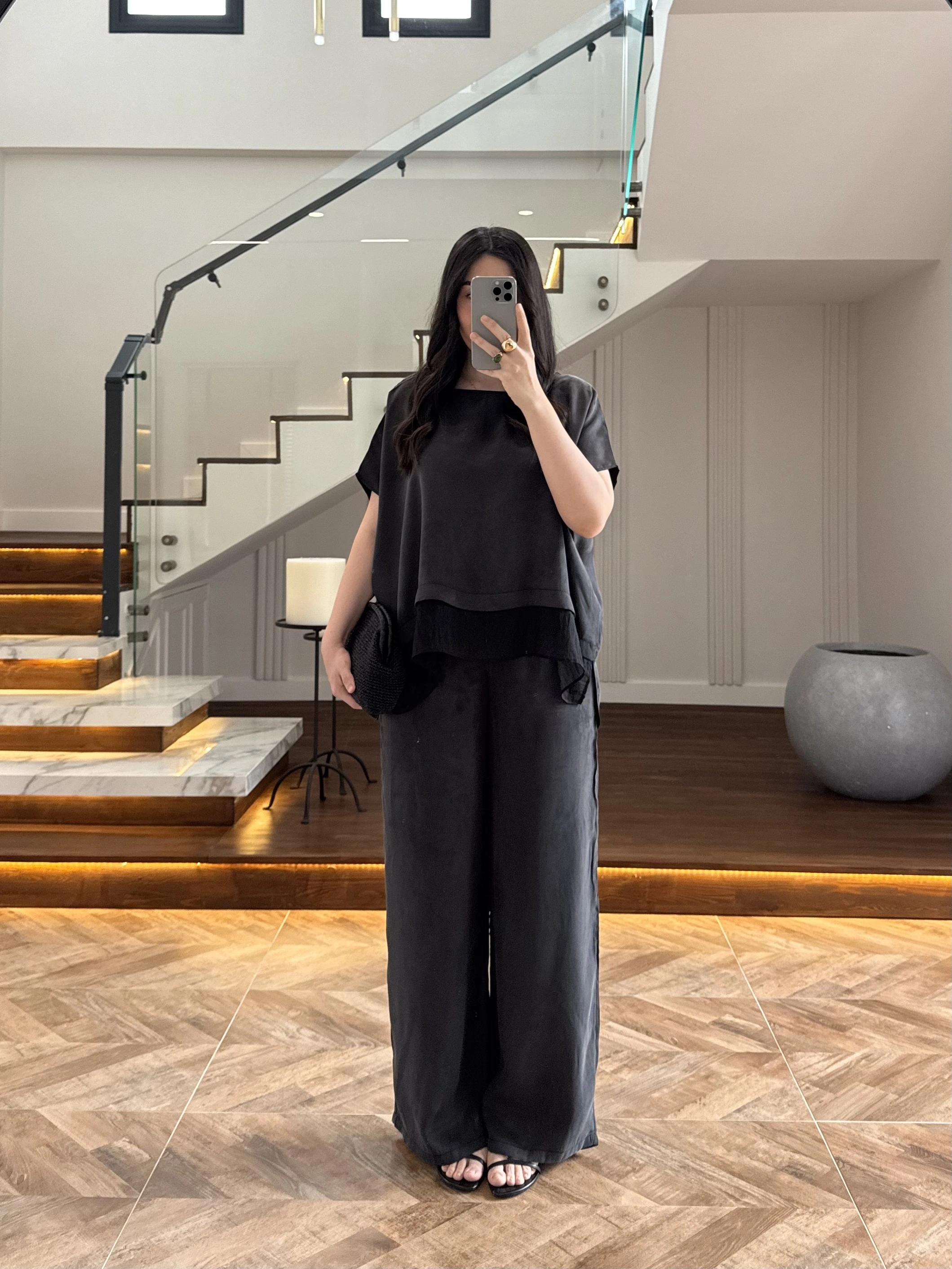 SİYAH GARNİLİ BLUZ PANTOLON TAKIM -51420