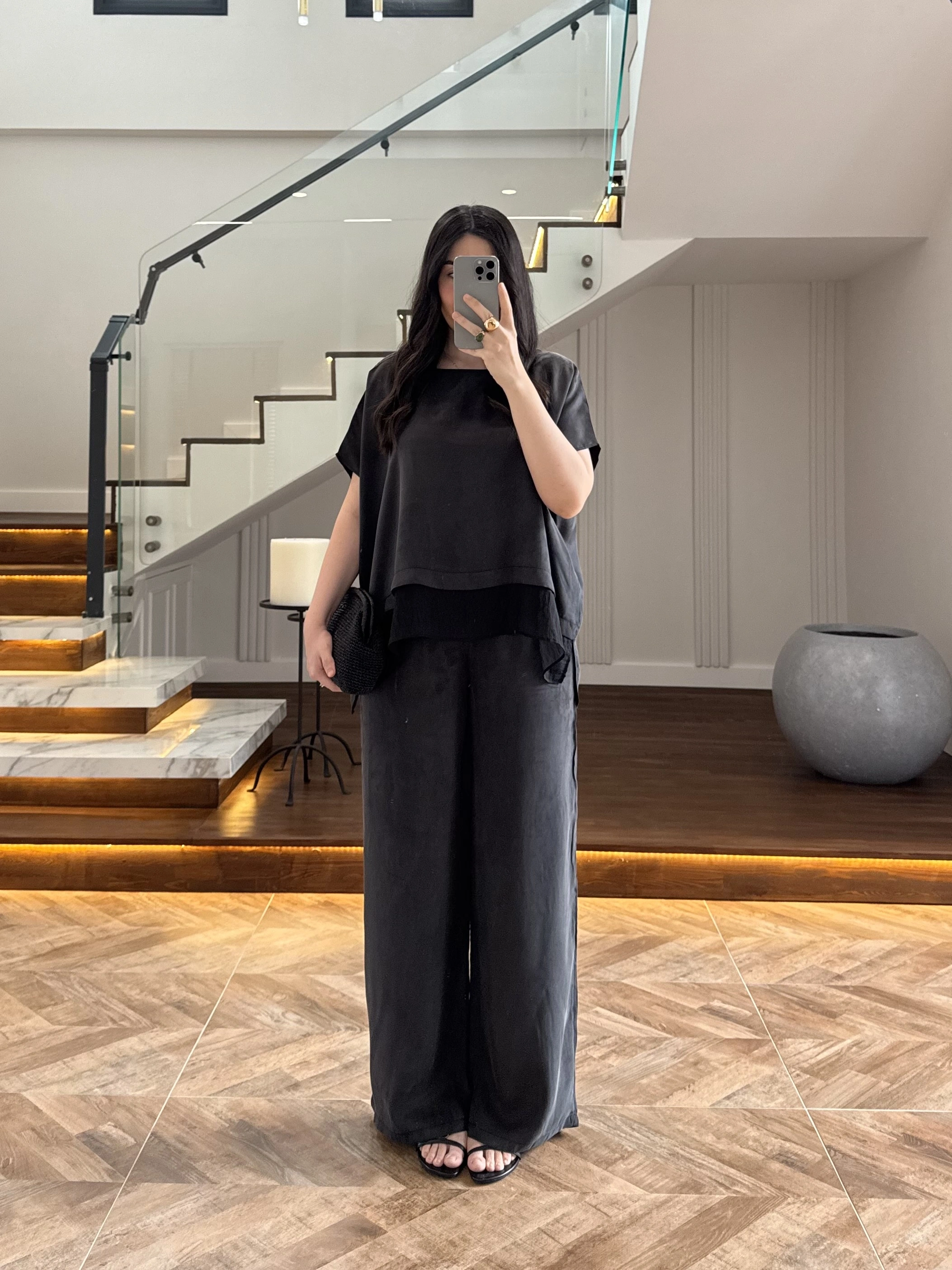 SİYAH GARNİLİ BLUZ PANTOLON TAKIM -51420