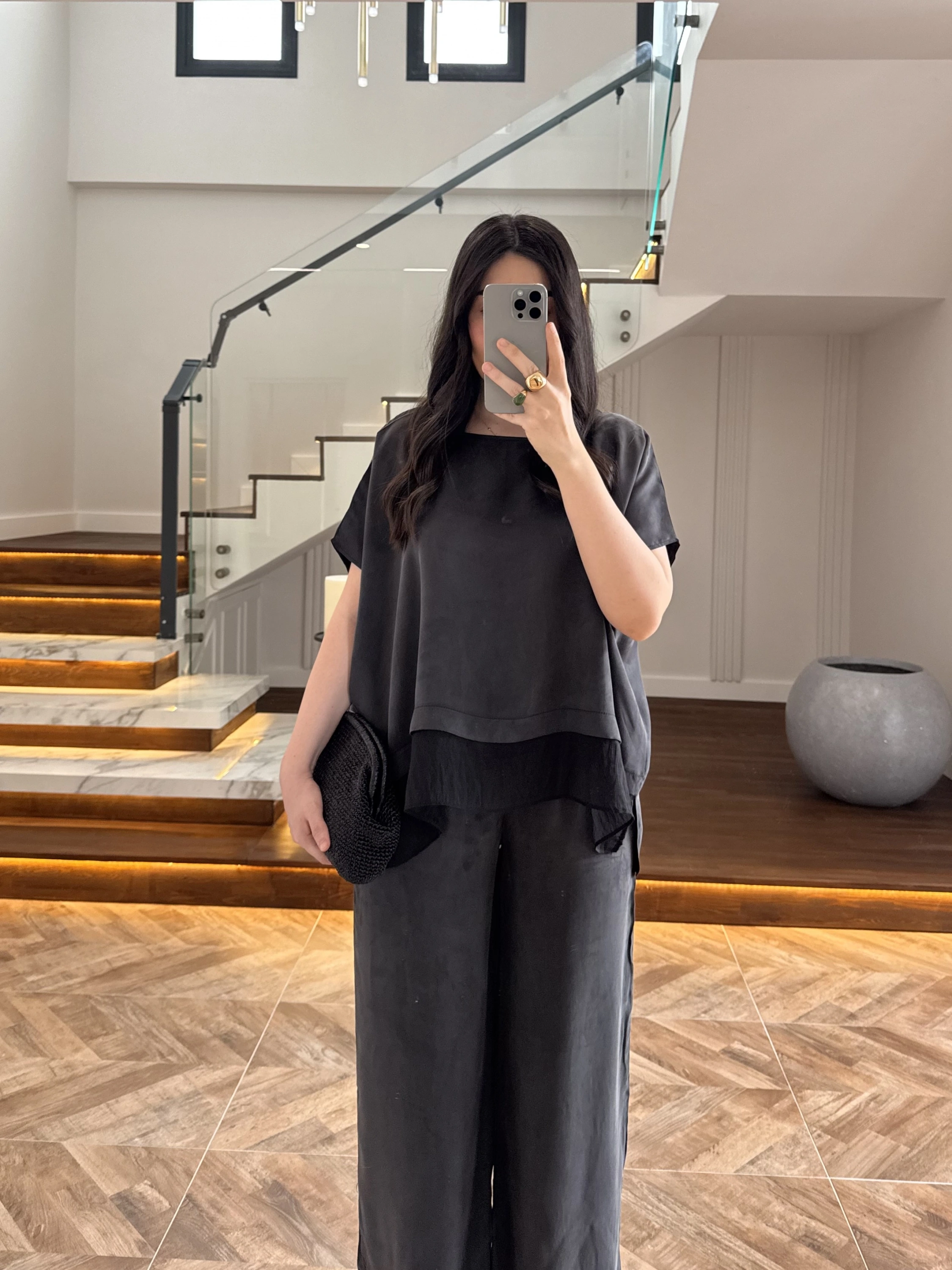 SİYAH GARNİLİ BLUZ PANTOLON TAKIM -51420