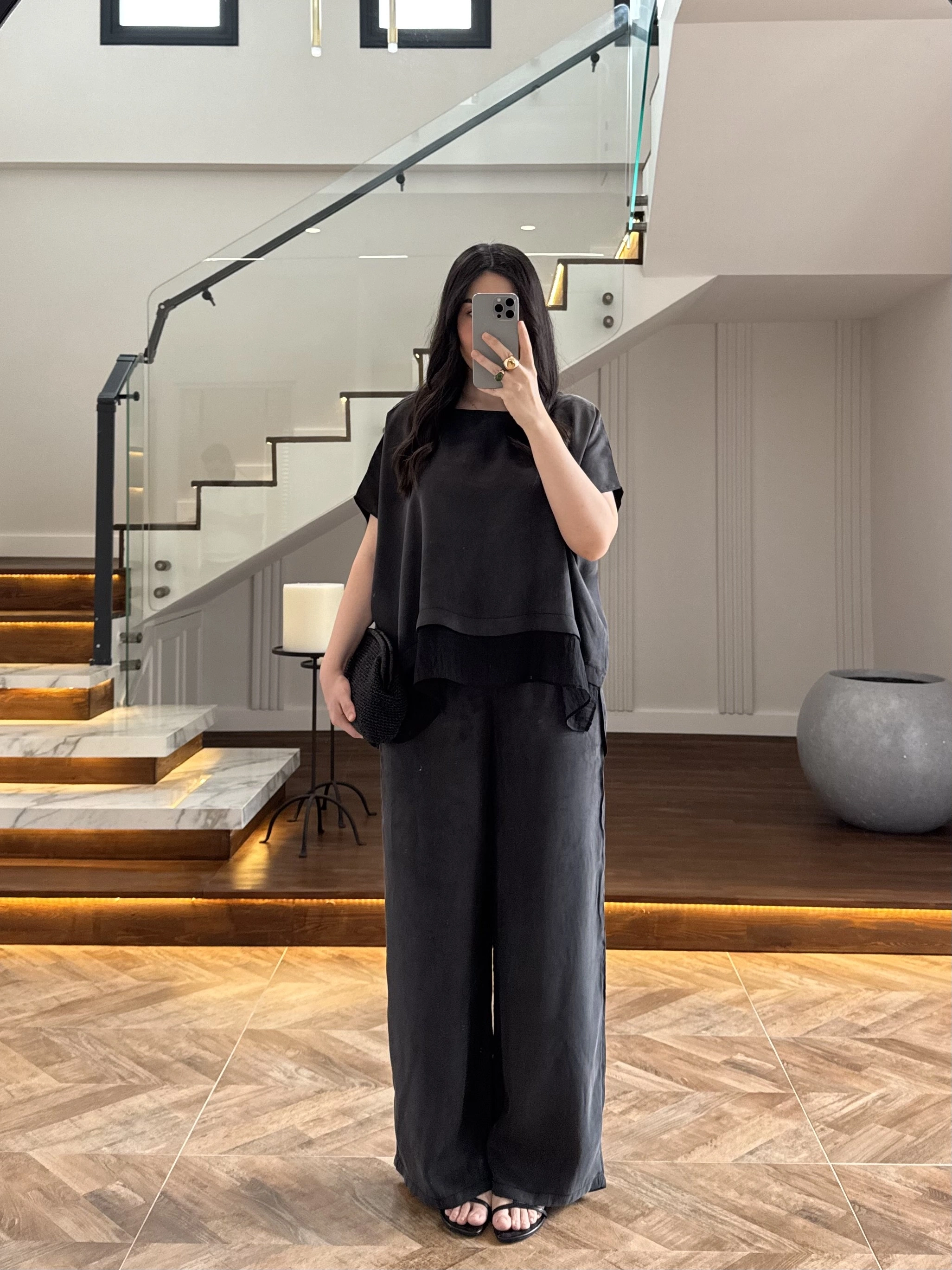 SİYAH GARNİLİ BLUZ PANTOLON TAKIM -51420