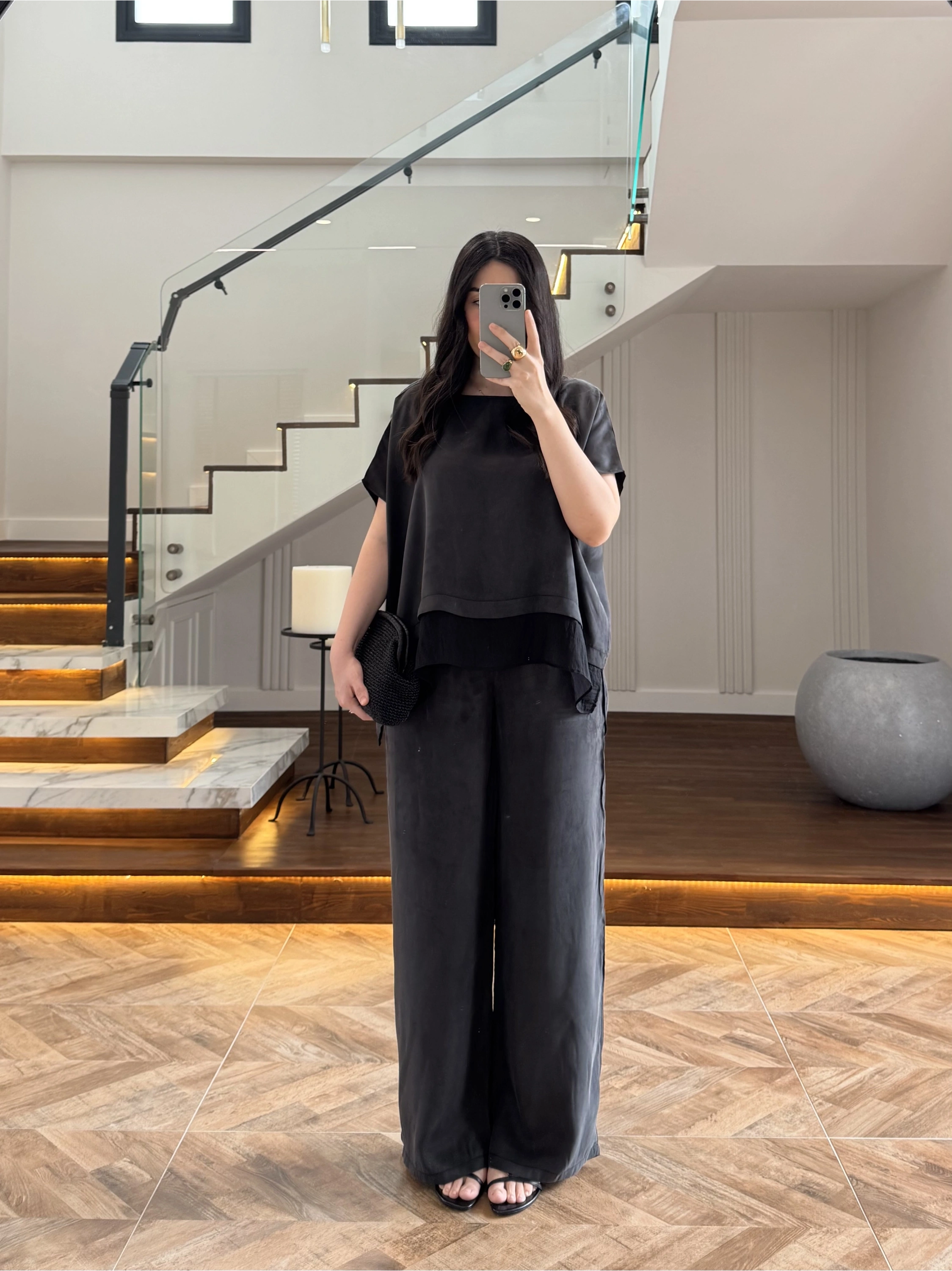 SİYAH GARNİLİ BLUZ PANTOLON TAKIM -51420