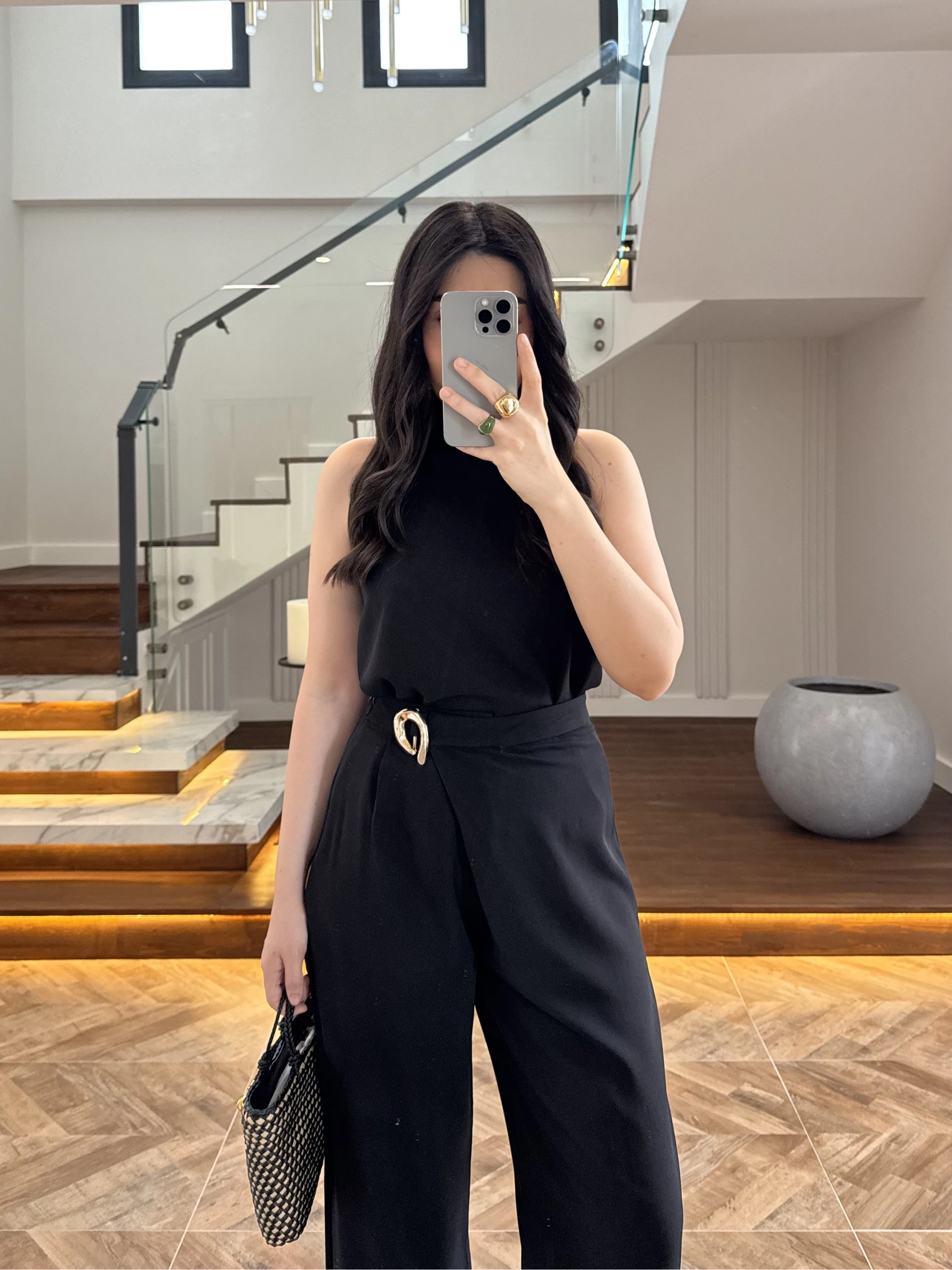 SİYAH HALTER YAKA BLUZ TAKIM-9160