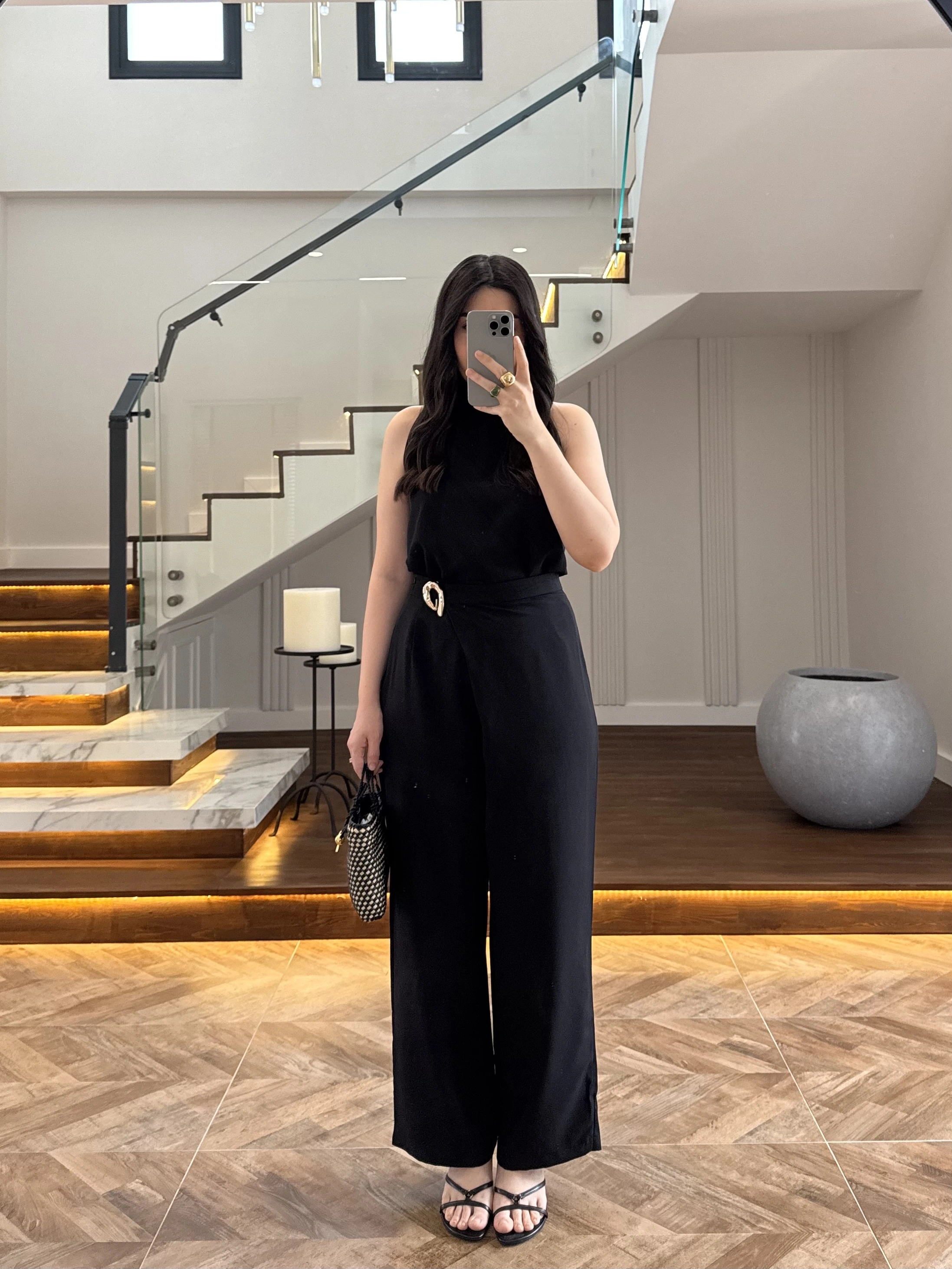 SİYAH HALTER YAKA BLUZ TAKIM-9160