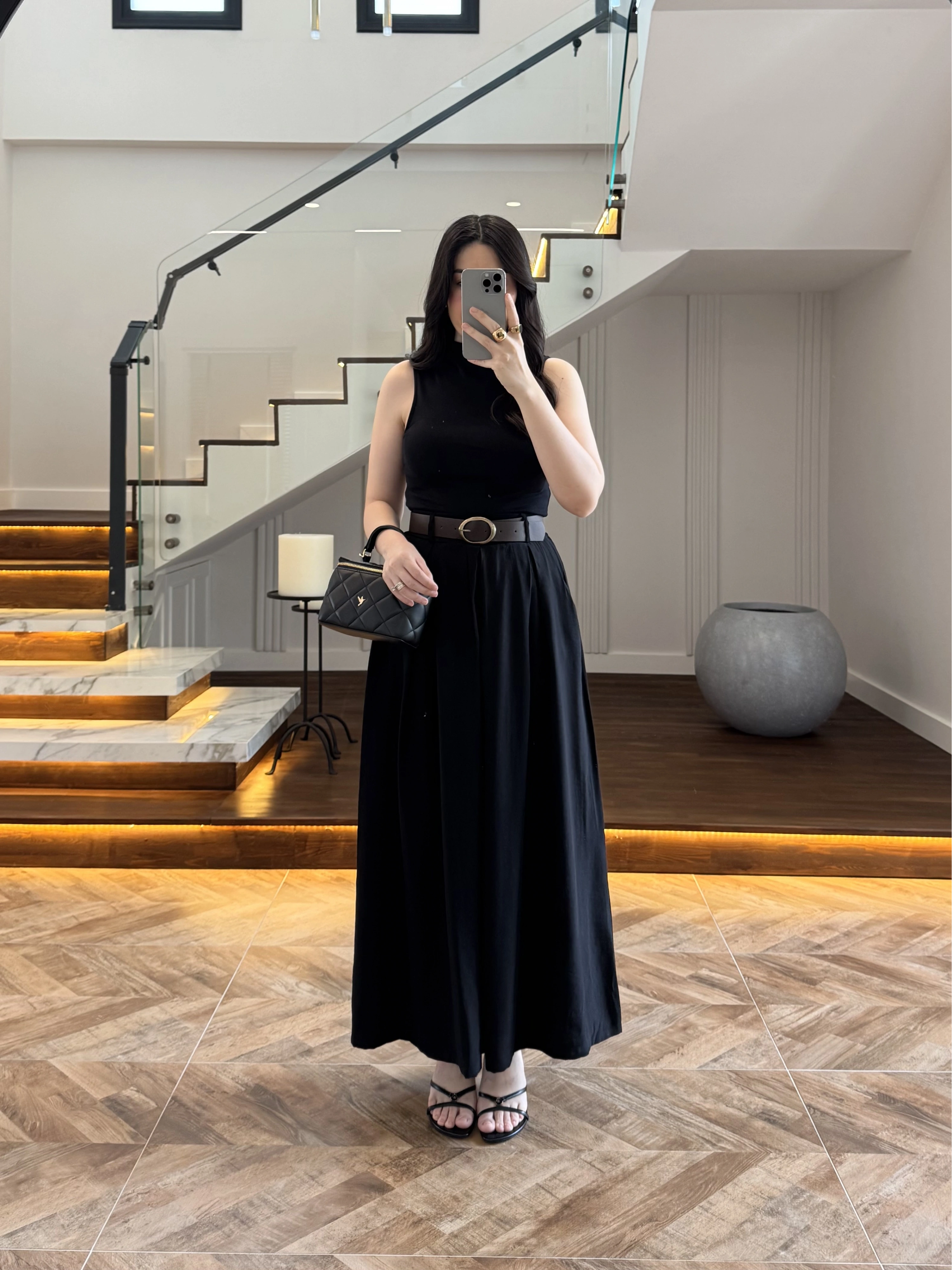 SİYAH KEMERLİ ETEKLİ PANTOLON-51354