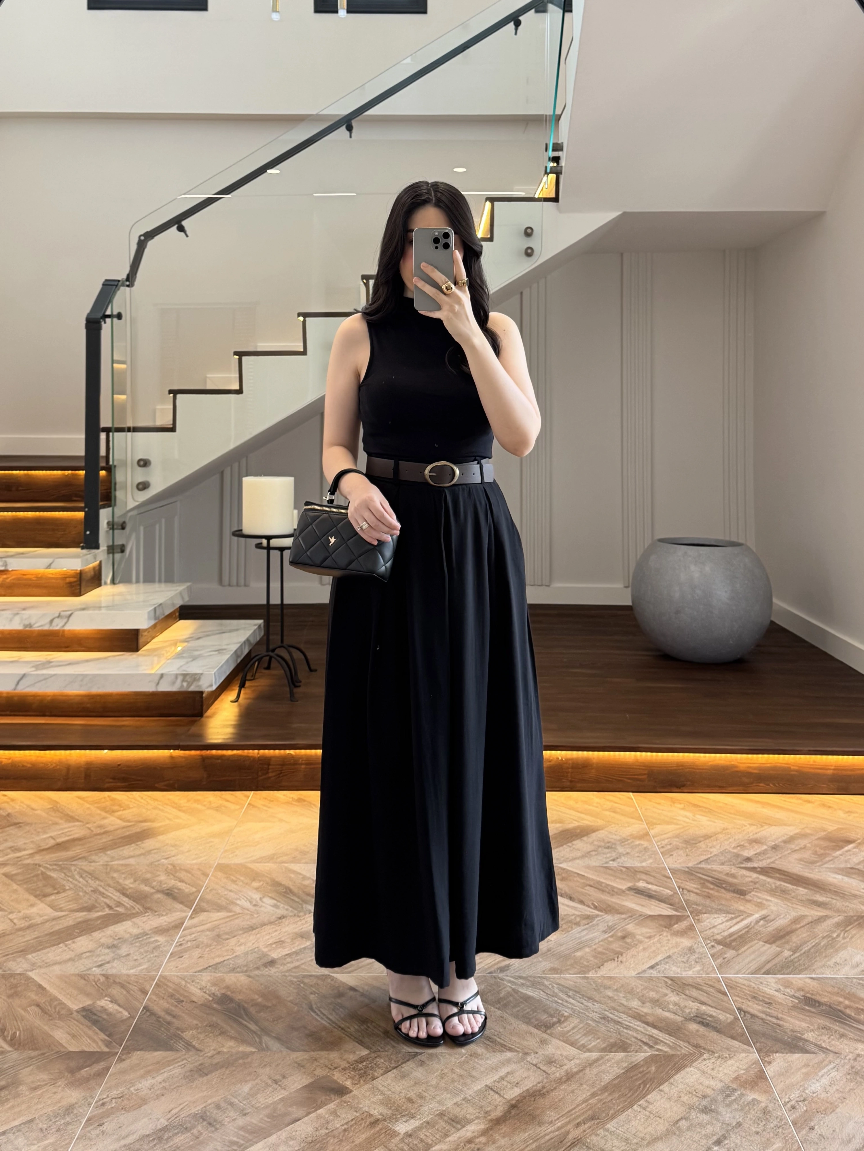 SİYAH KEMERLİ ETEKLİ PANTOLON-51354