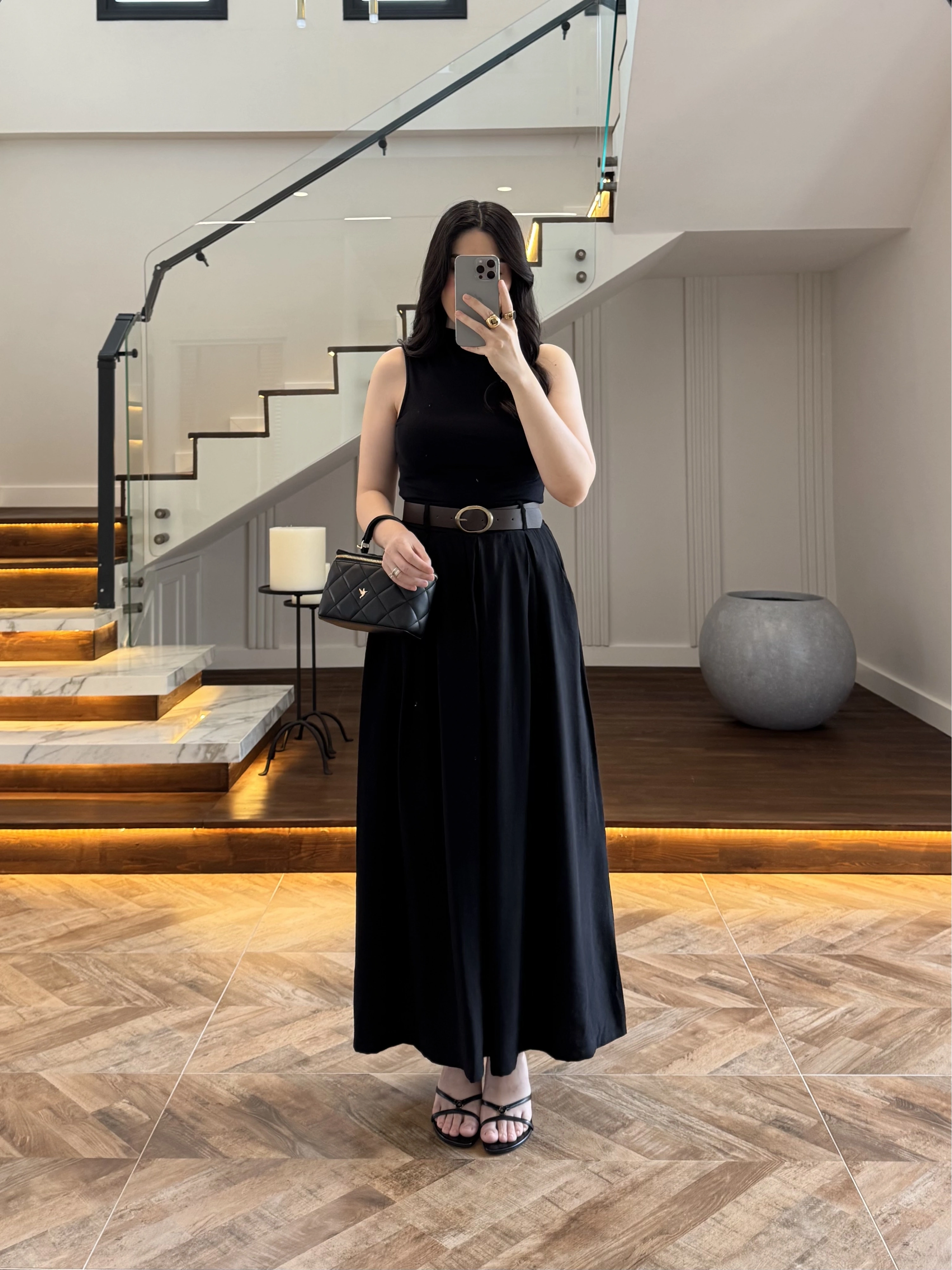 SİYAH KEMERLİ ETEKLİ PANTOLON-51354