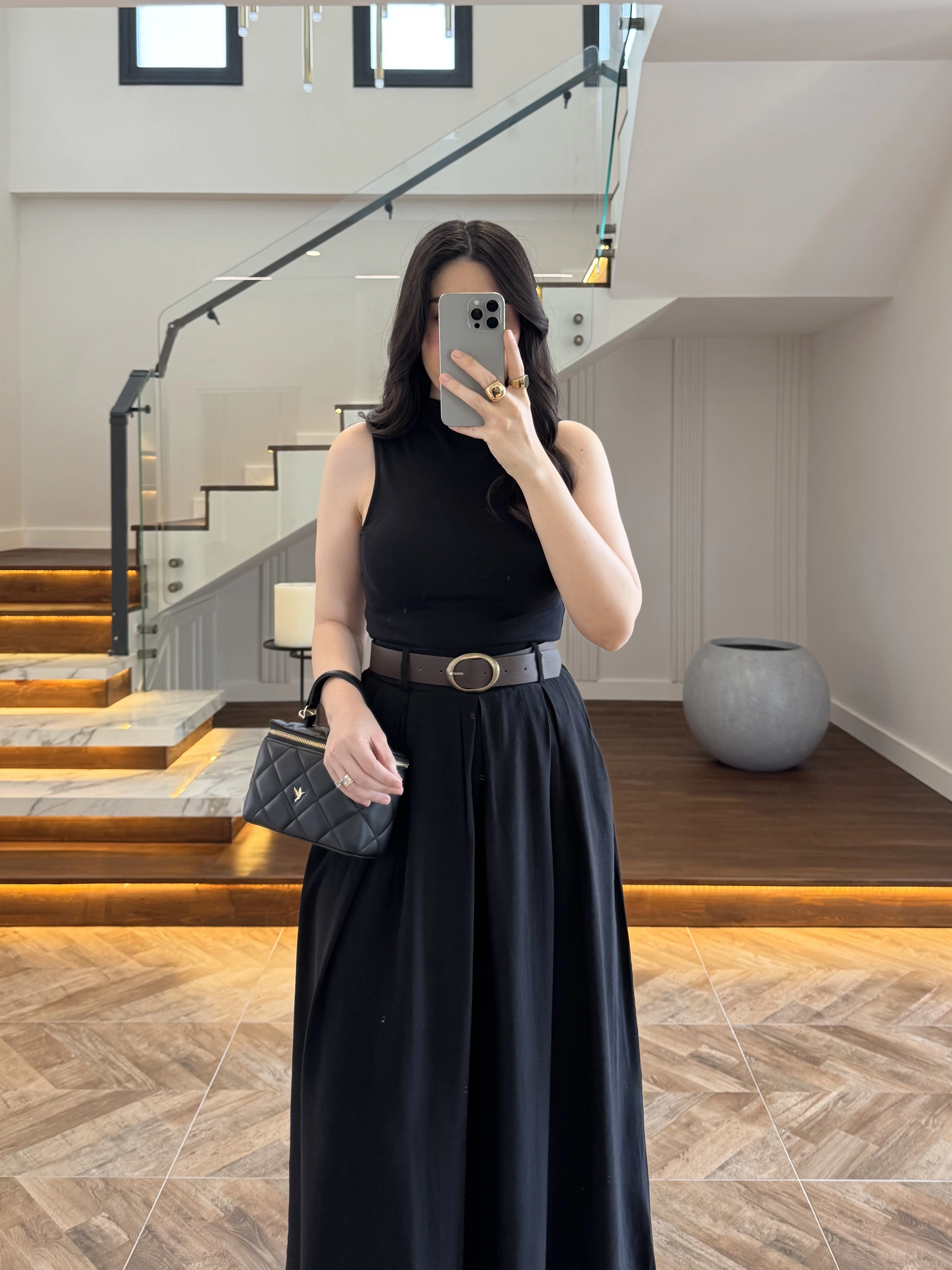 SİYAH KEMERLİ ETEKLİ PANTOLON-51354
