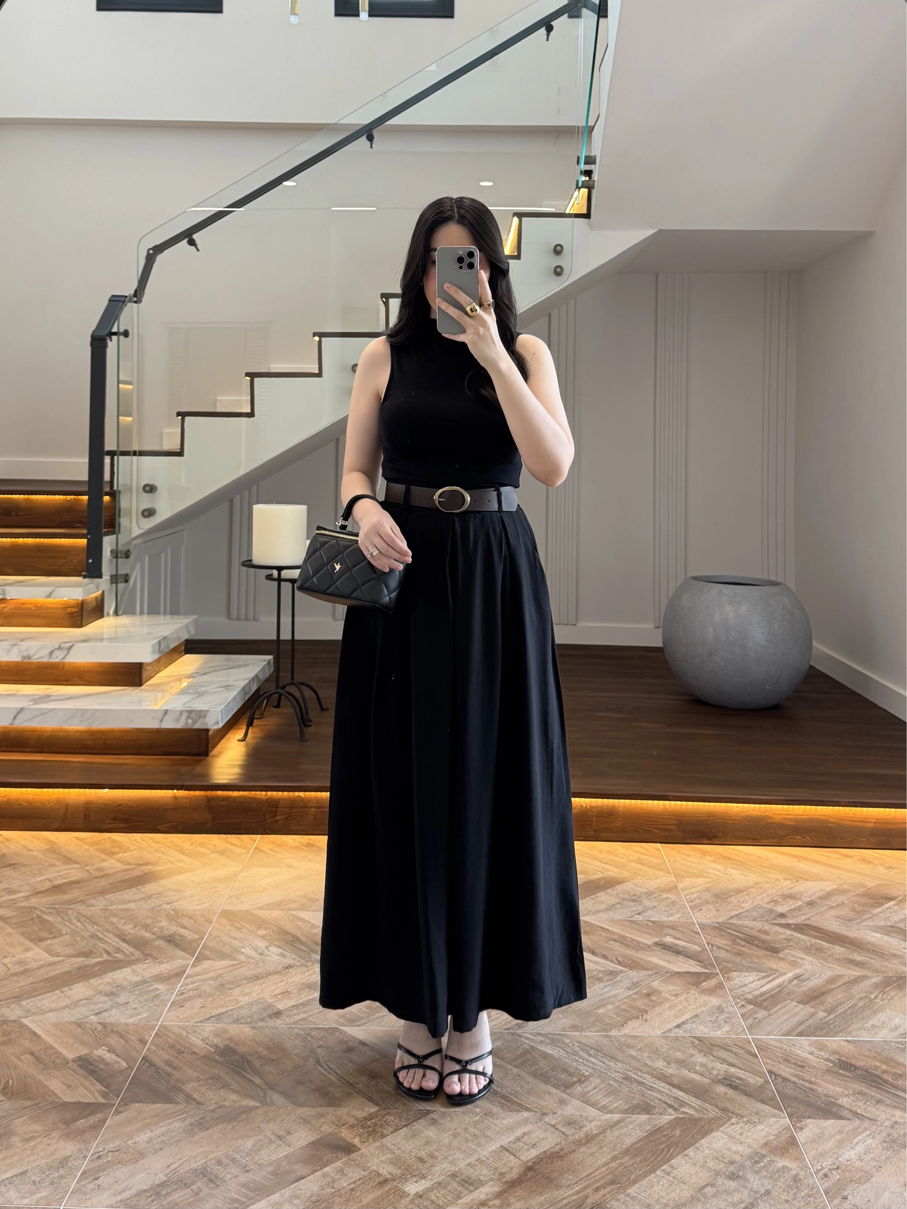 SİYAH KEMERLİ ETEKLİ PANTOLON-51354