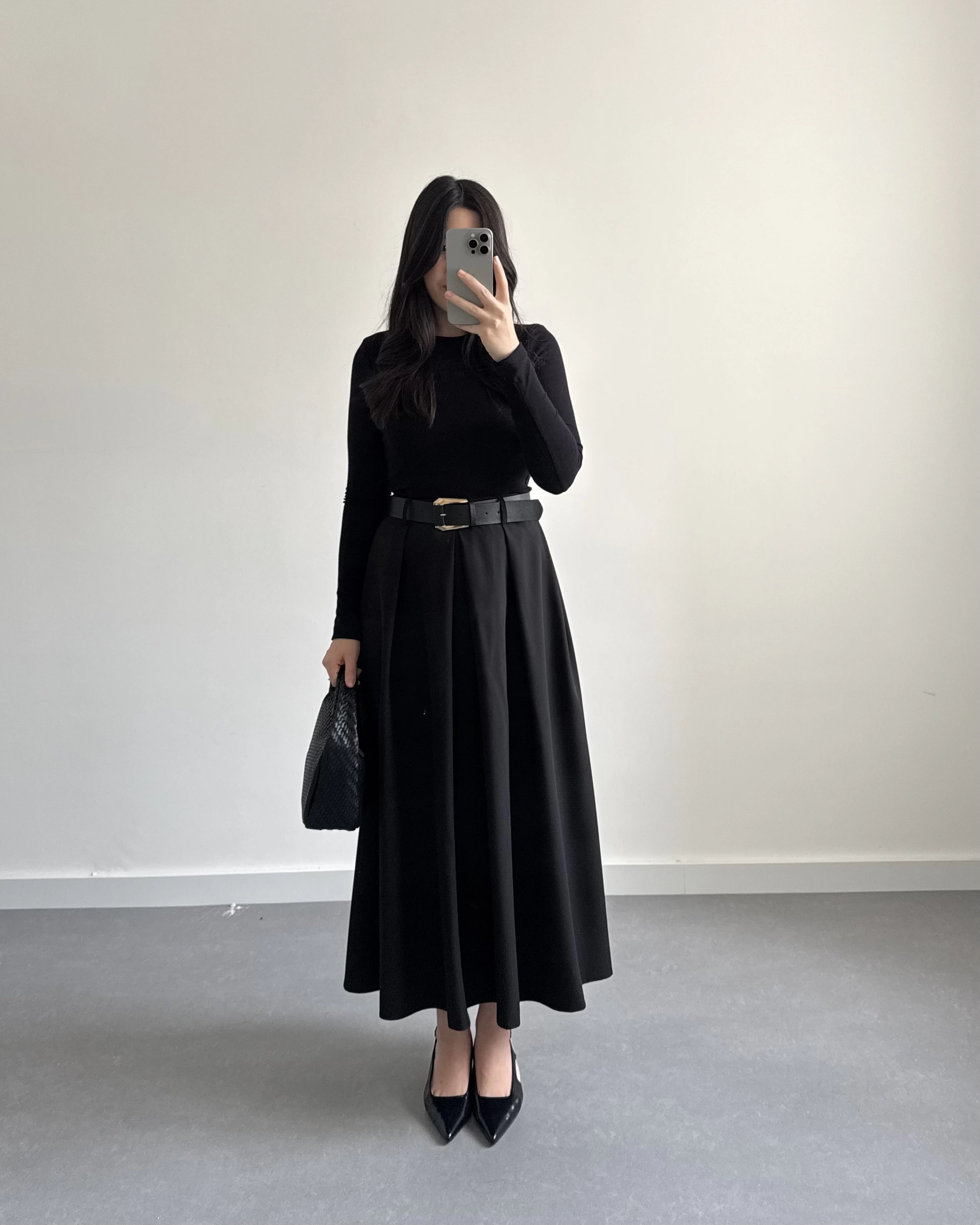 SİYAH KEMERLİ POLİVİSKON ETEK