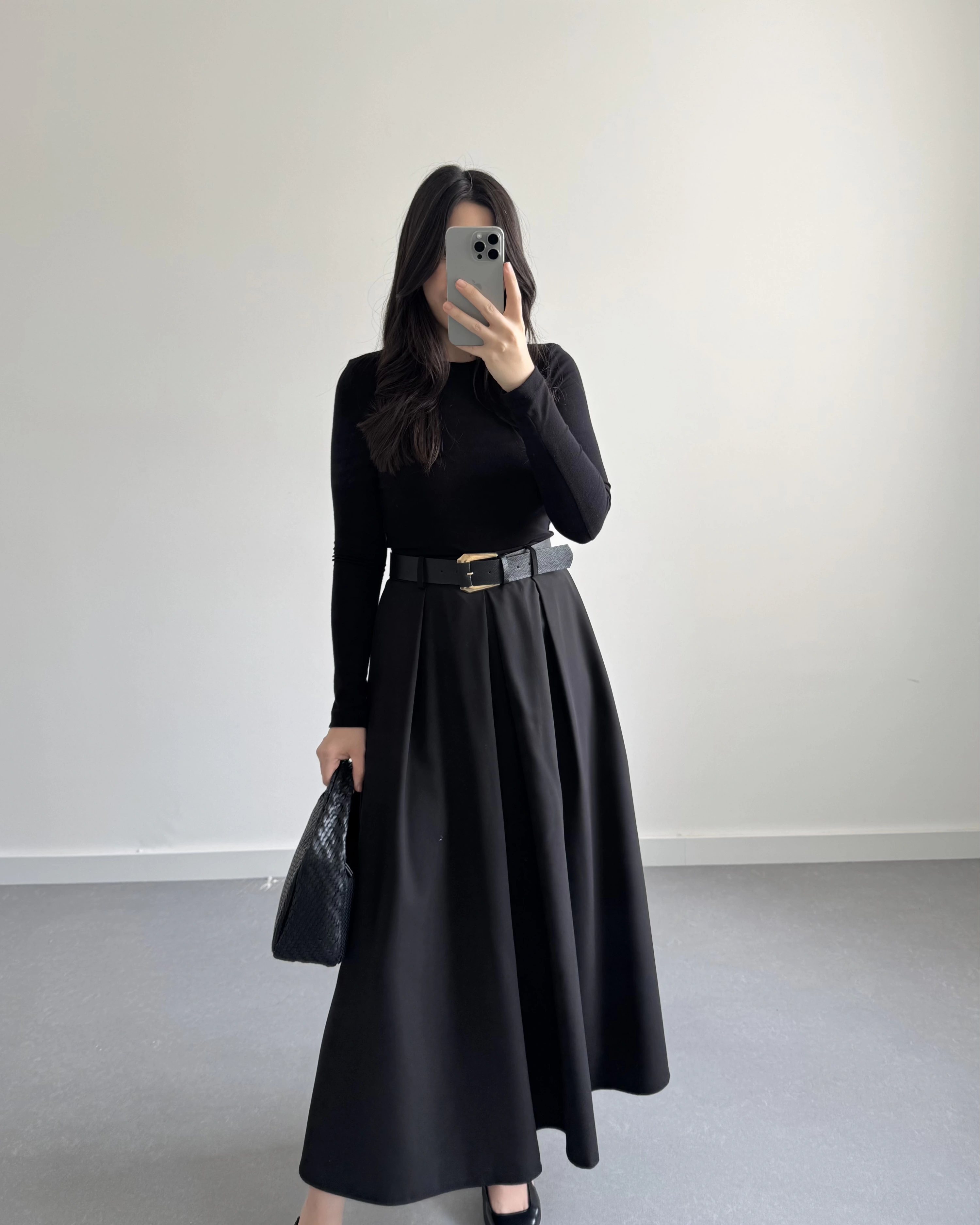 SİYAH KEMERLİ POLİVİSKON ETEK