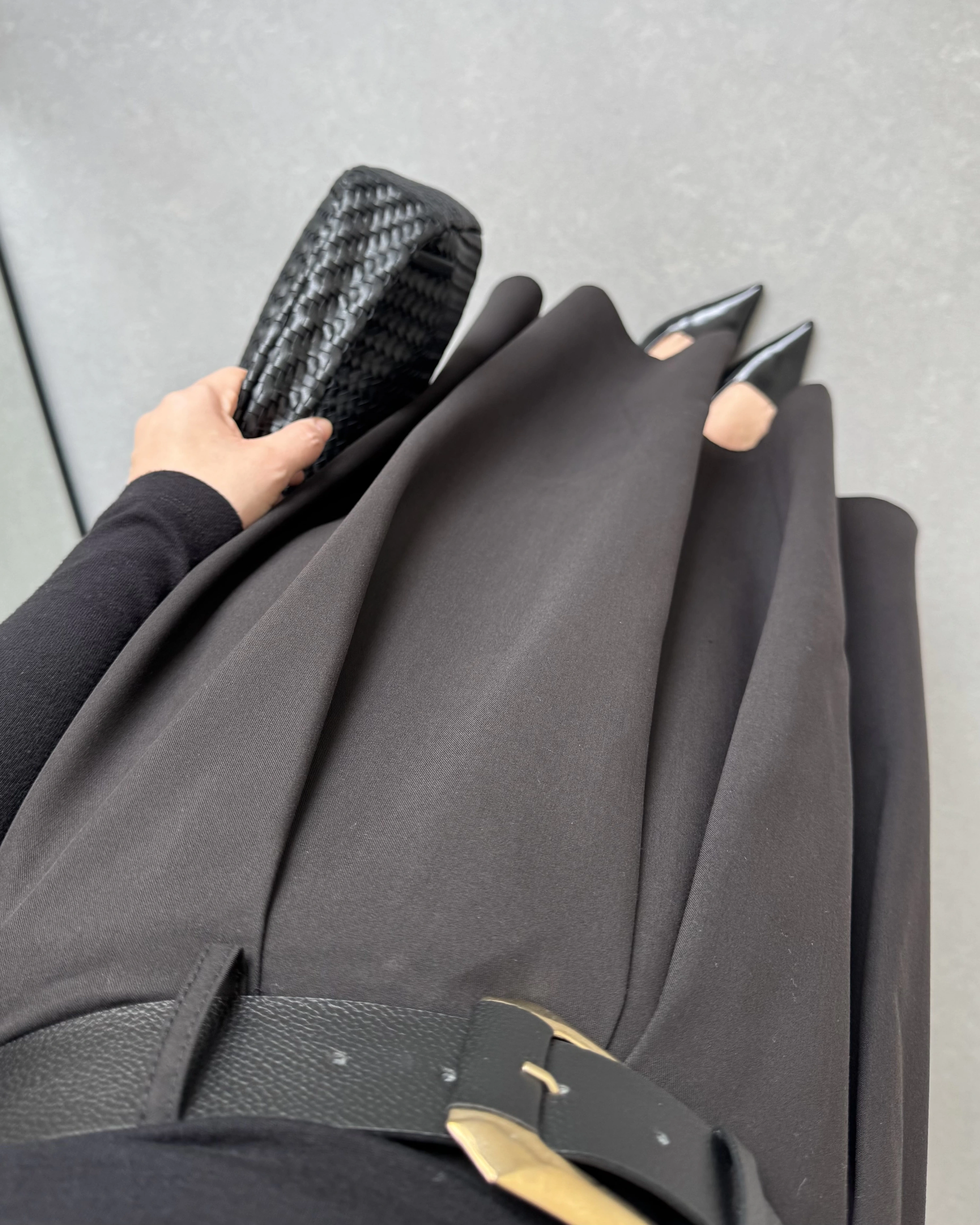 SİYAH KEMERLİ POLİVİSKON ETEK