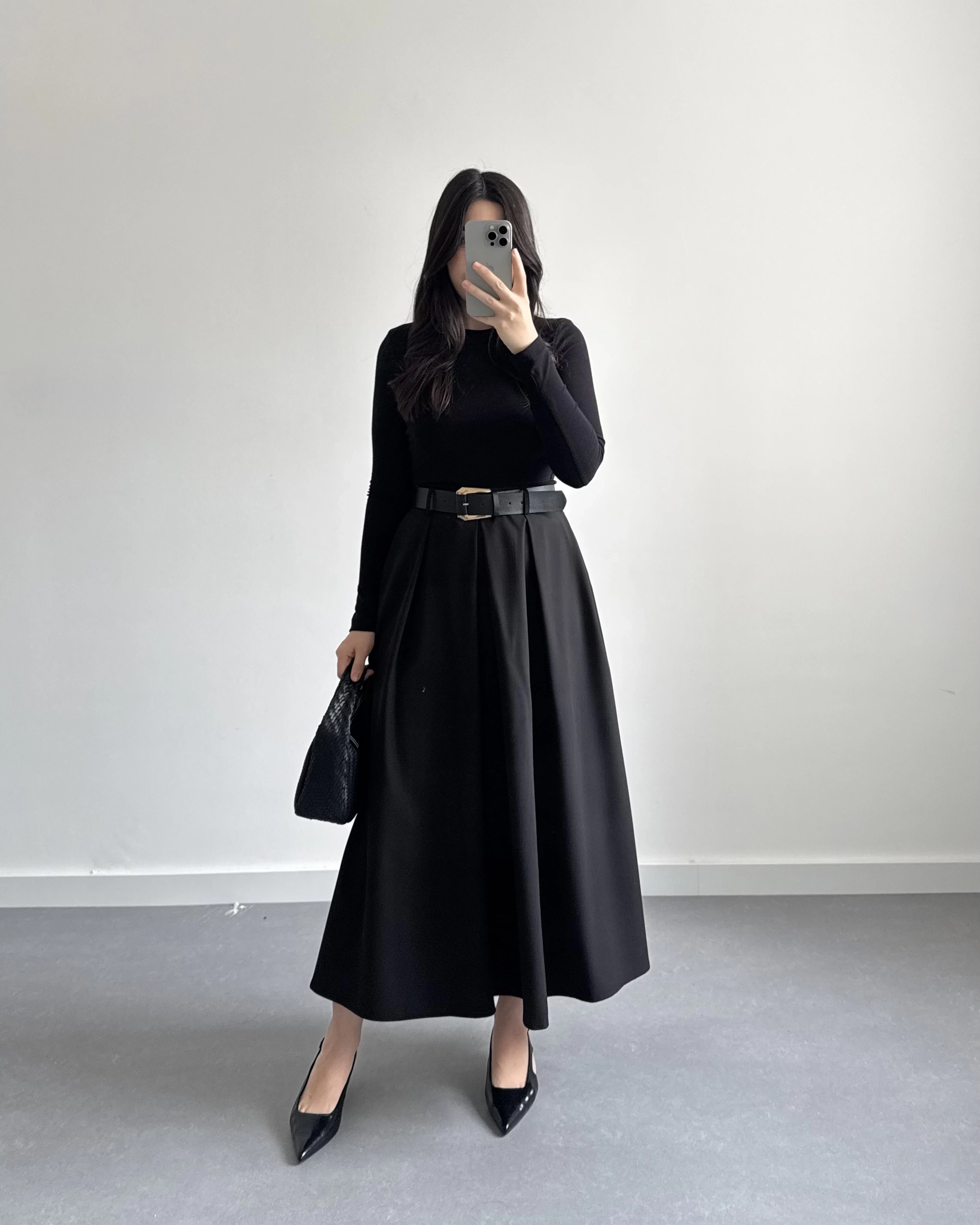 SİYAH KEMERLİ POLİVİSKON ETEK