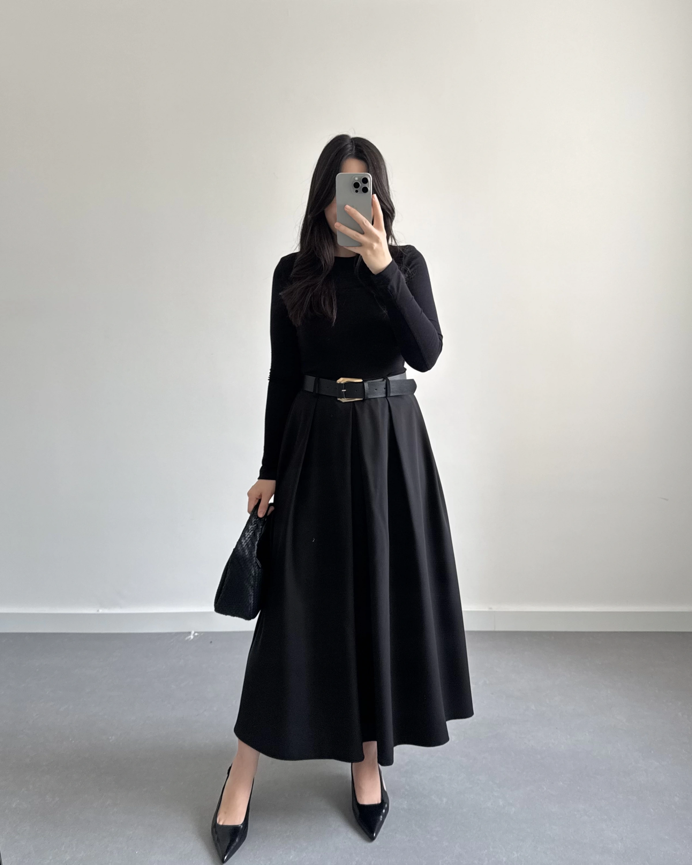 SİYAH KEMERLİ POLİVİSKON ETEK