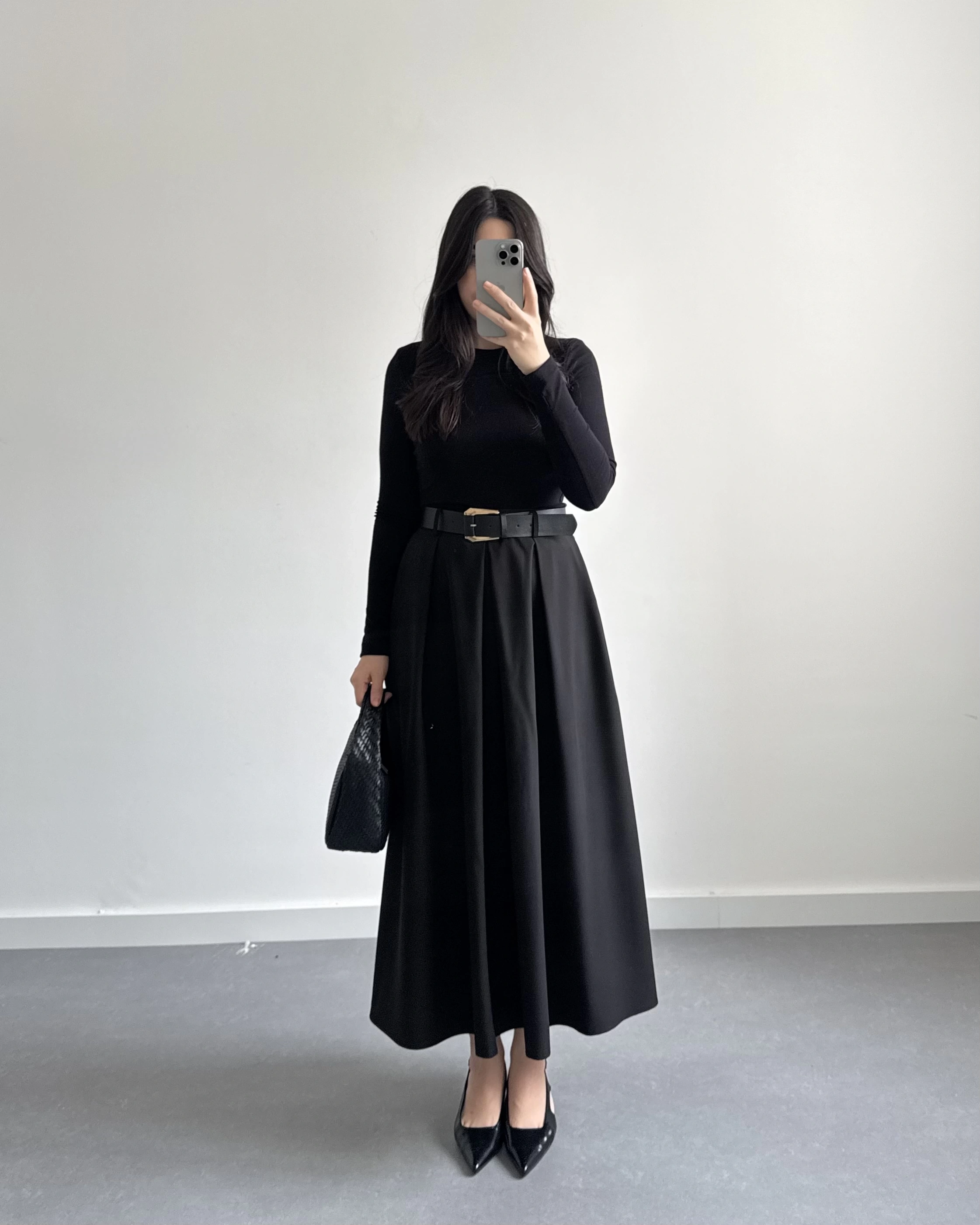 SİYAH KEMERLİ POLİVİSKON ETEK