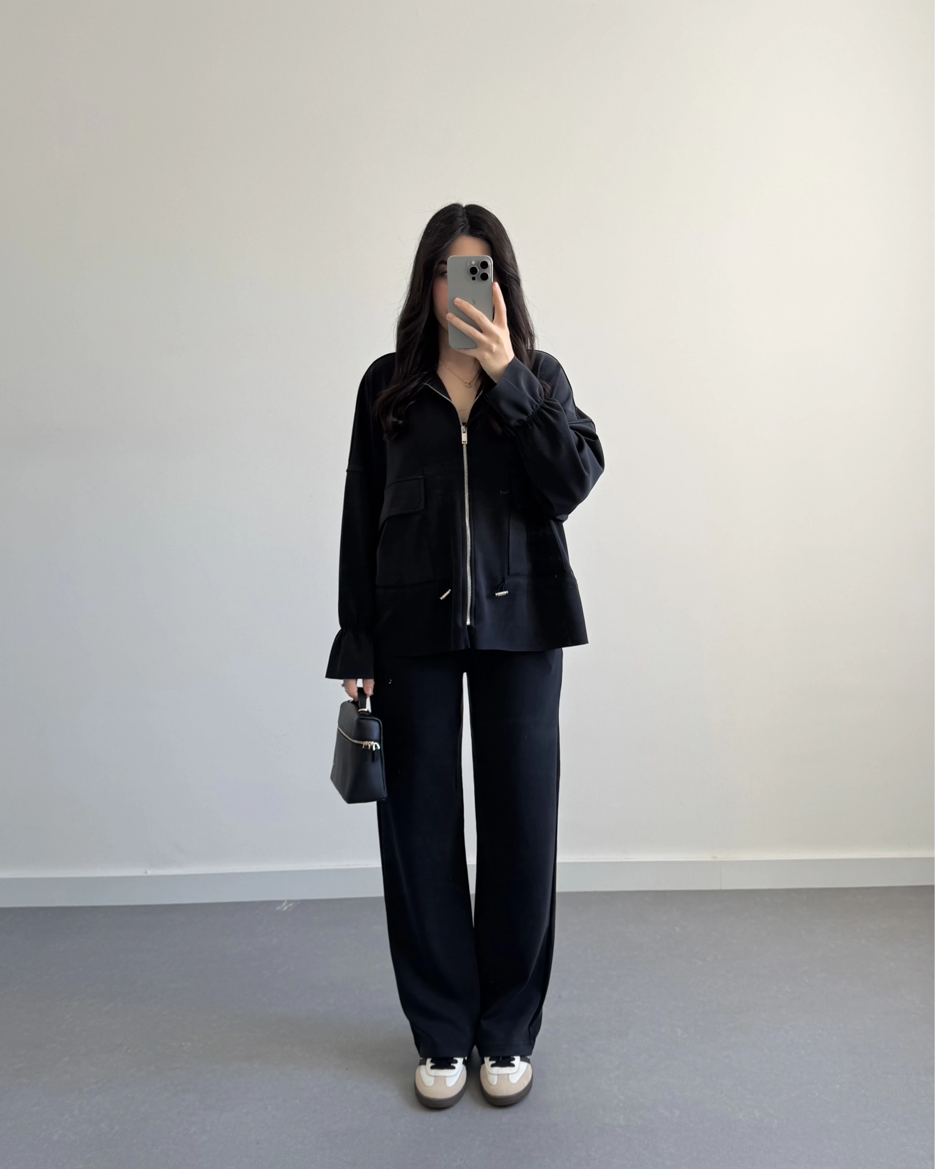 SİYAH ÖNÜ FERMUARLI MODAL TAKIM