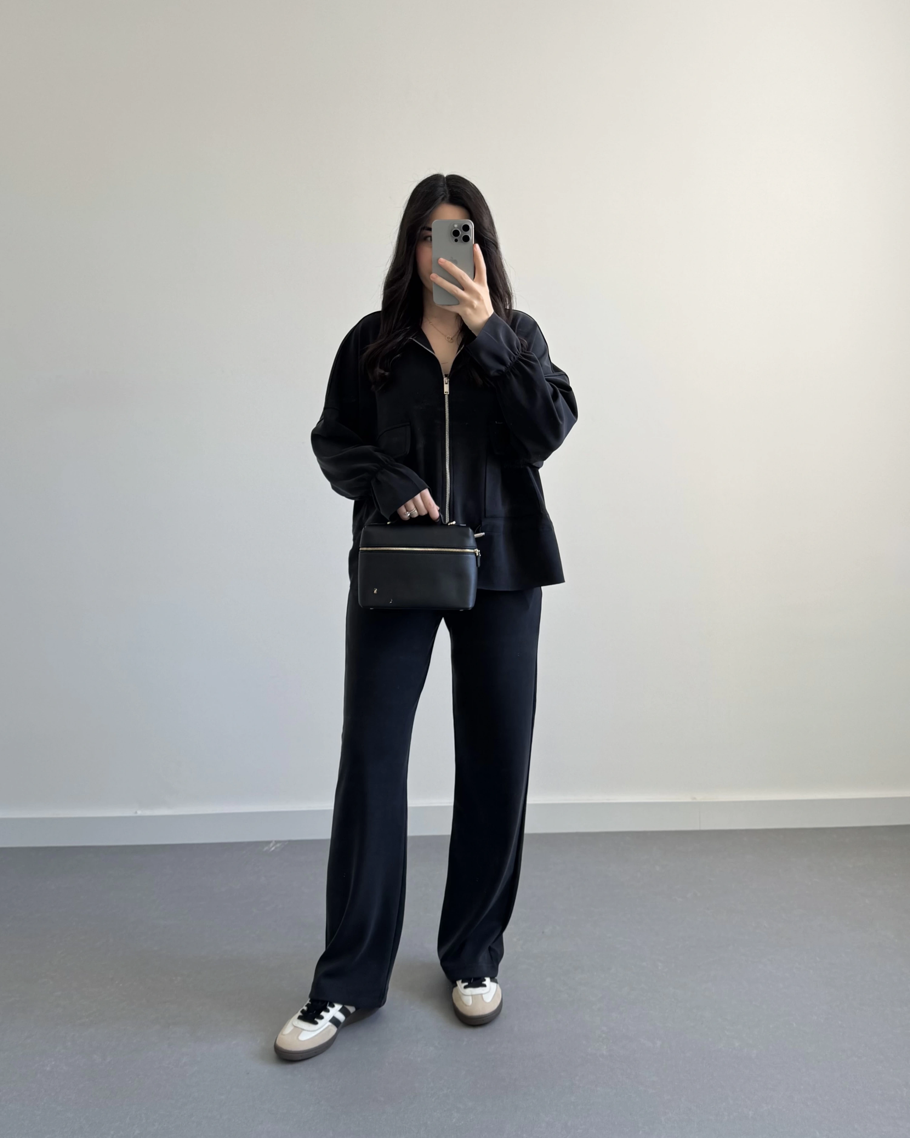 SİYAH ÖNÜ FERMUARLI MODAL TAKIM