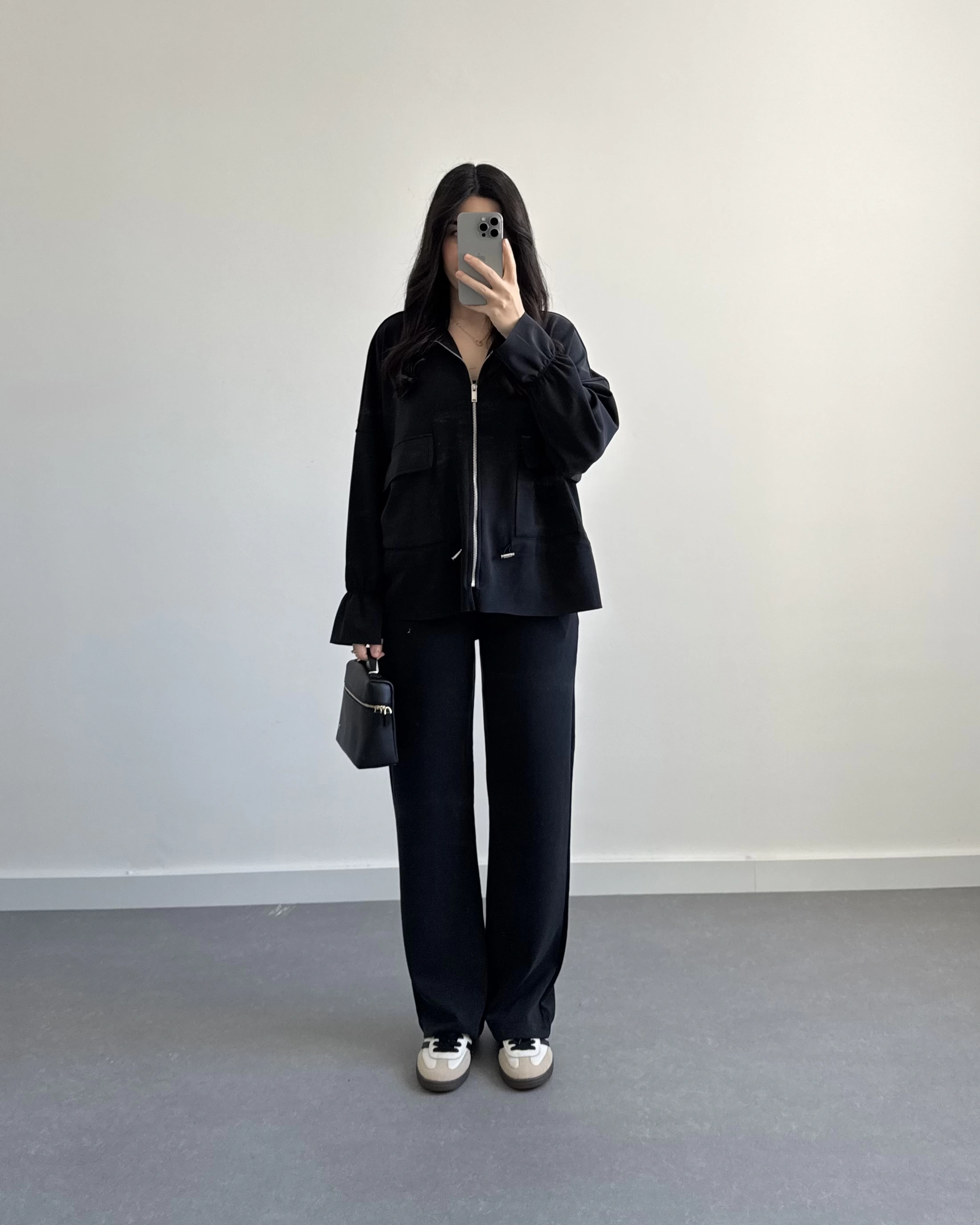 SİYAH ÖNÜ FERMUARLI MODAL TAKIM