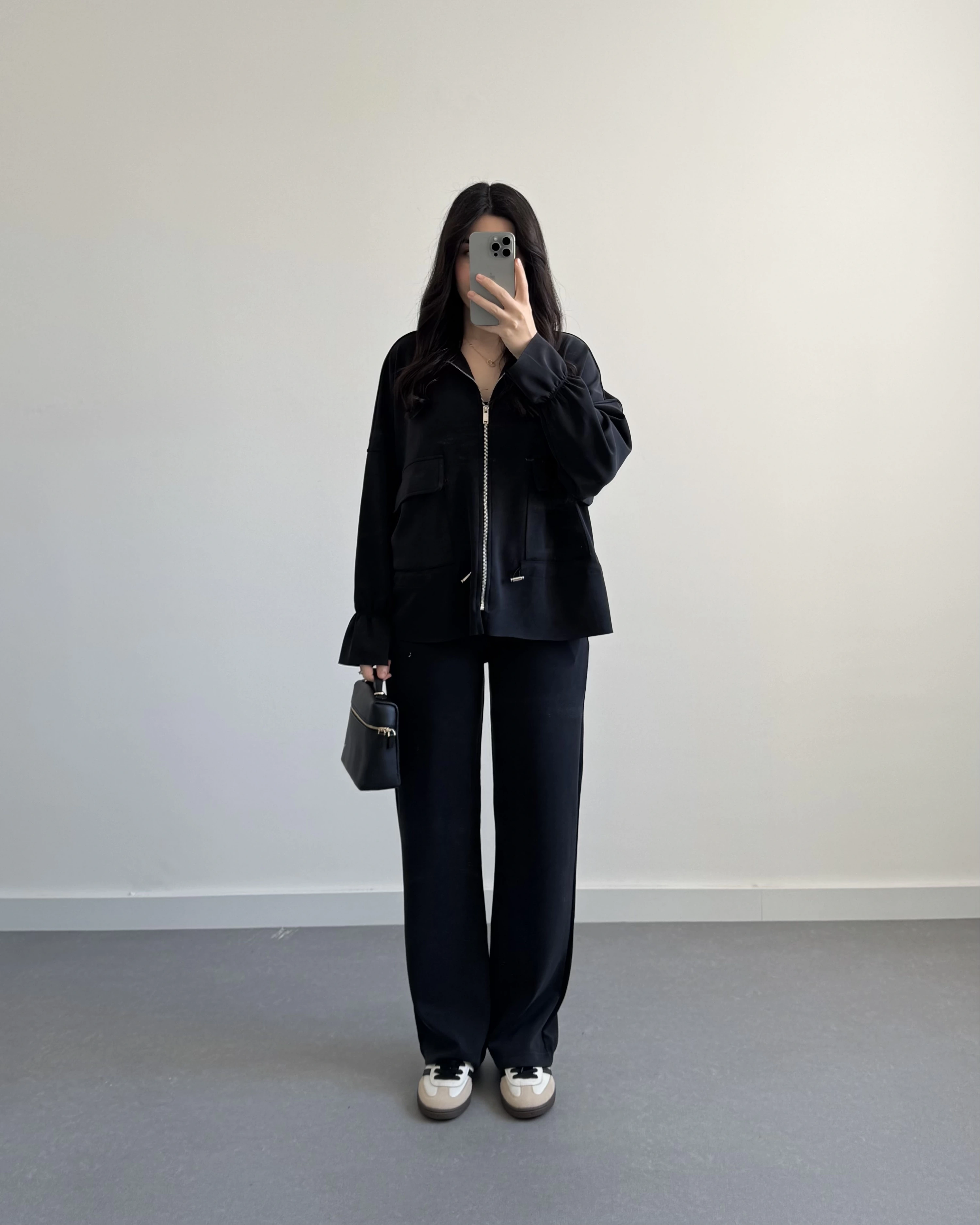 SİYAH ÖNÜ FERMUARLI MODAL TAKIM