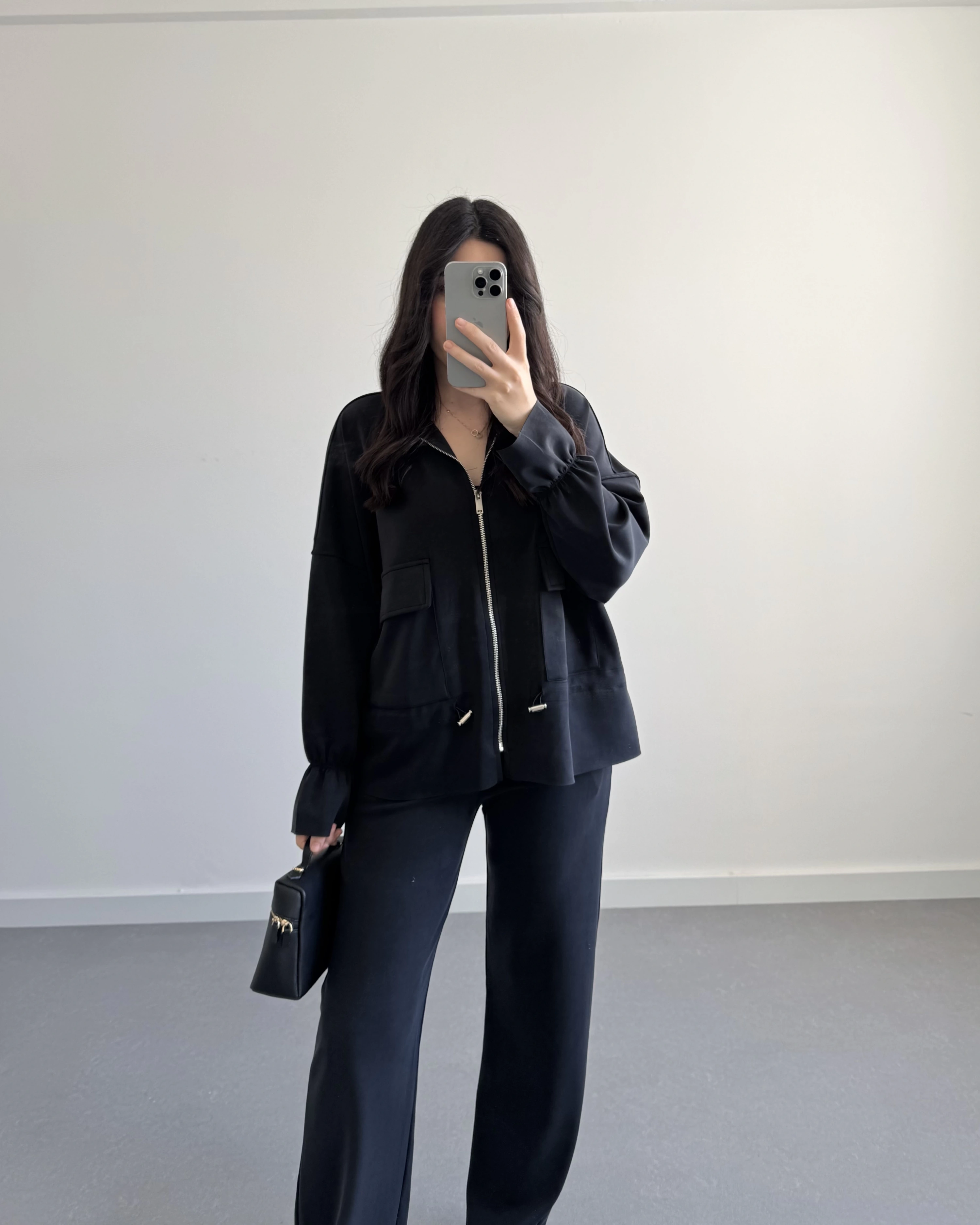 SİYAH ÖNÜ FERMUARLI MODAL TAKIM