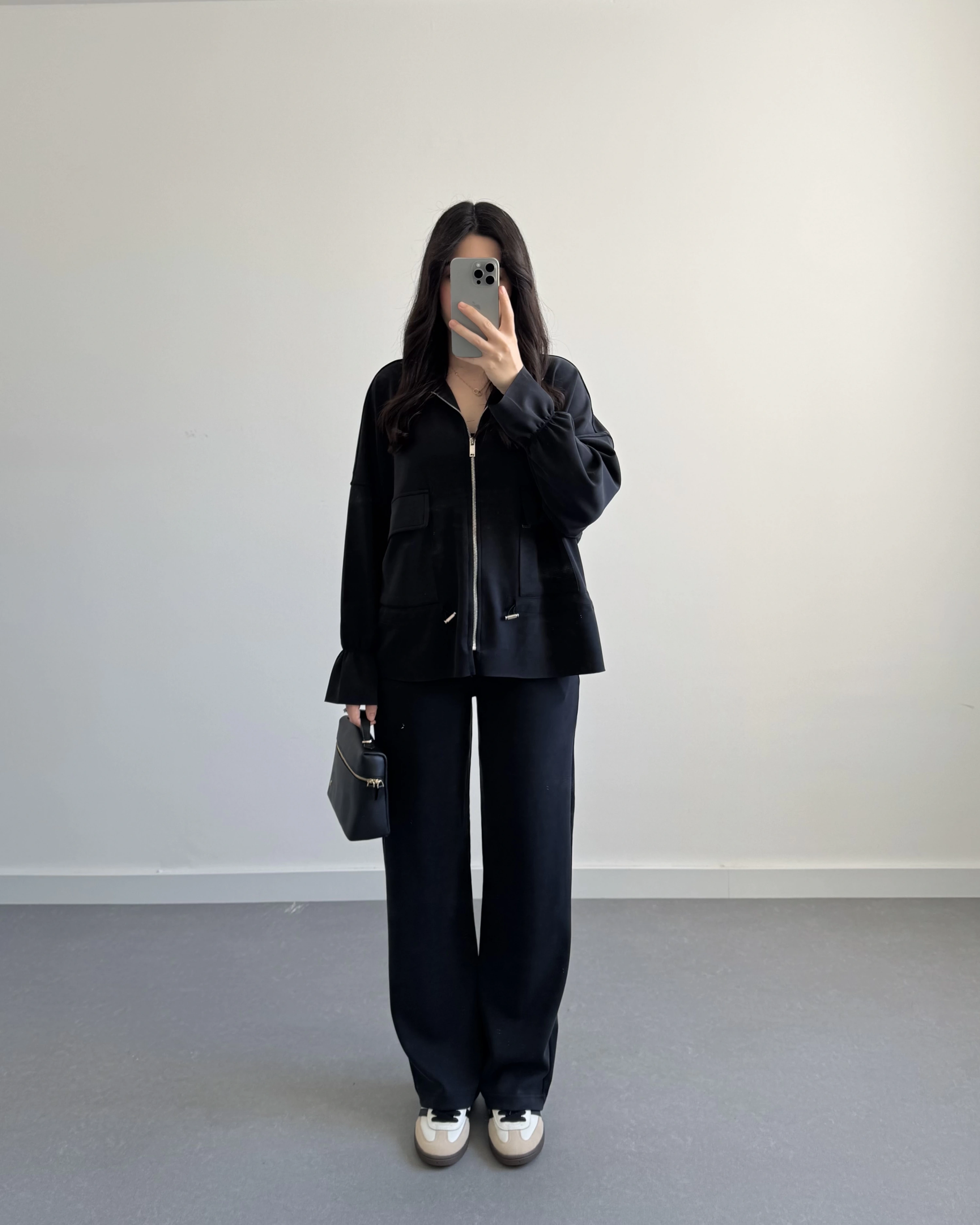 SİYAH ÖNÜ FERMUARLI MODAL TAKIM