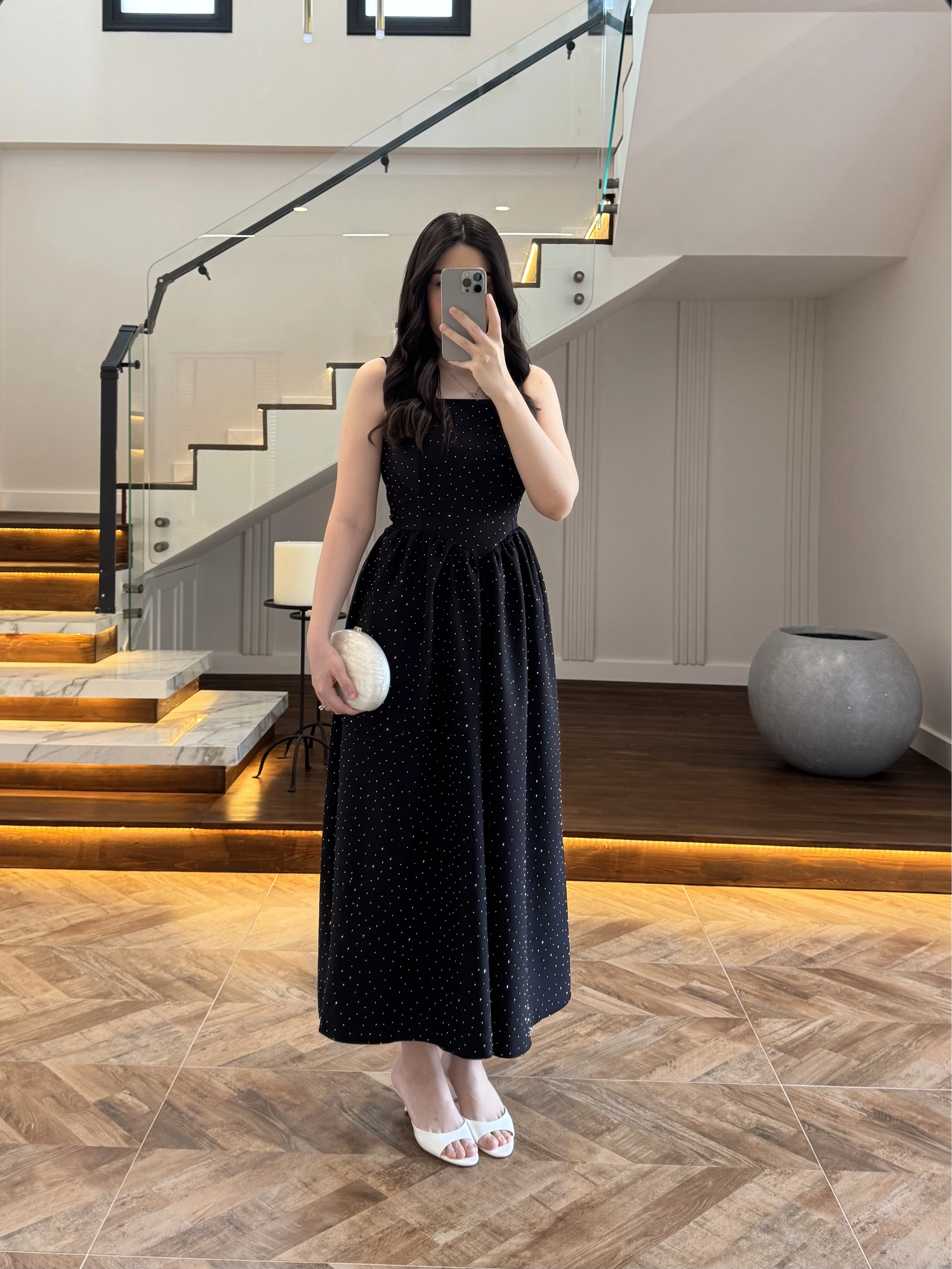 (ÖN SİPARİŞ )SİYAH TAŞLI KUŞAKLI ELBİSE -3970