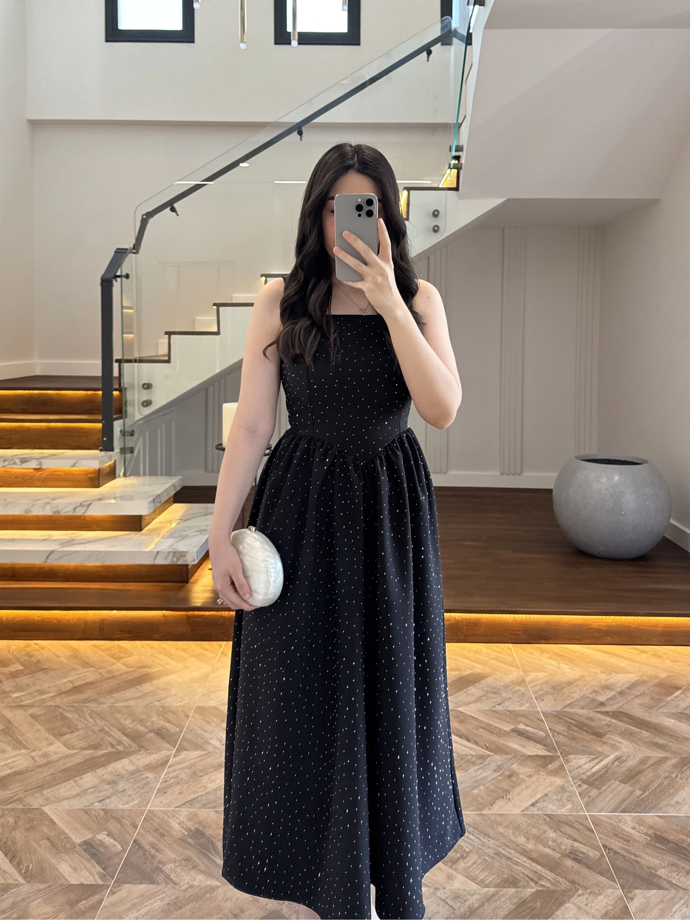 (ÖN SİPARİŞ )SİYAH TAŞLI KUŞAKLI ELBİSE -3970