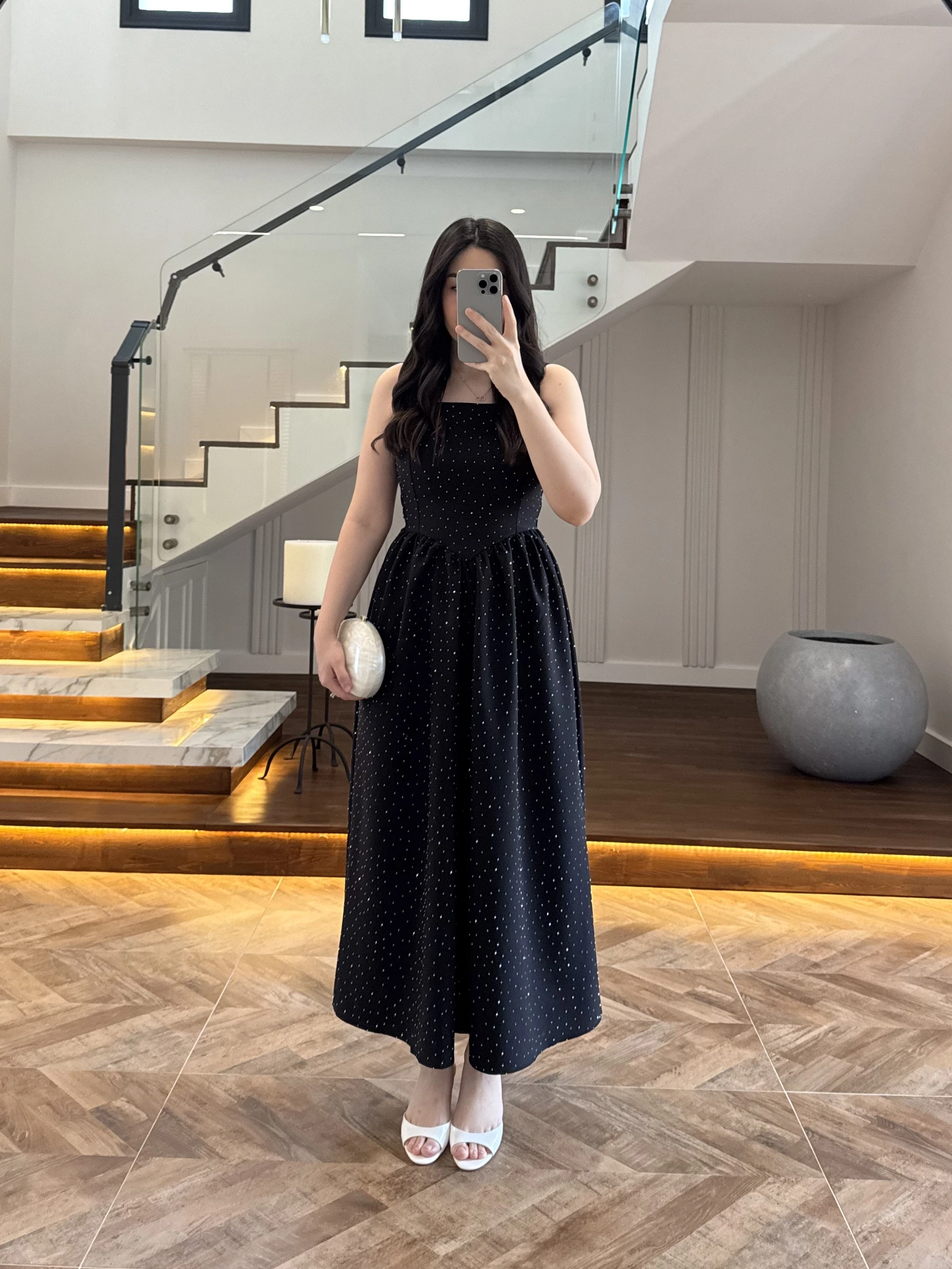 (ÖN SİPARİŞ )SİYAH TAŞLI KUŞAKLI ELBİSE -3970
