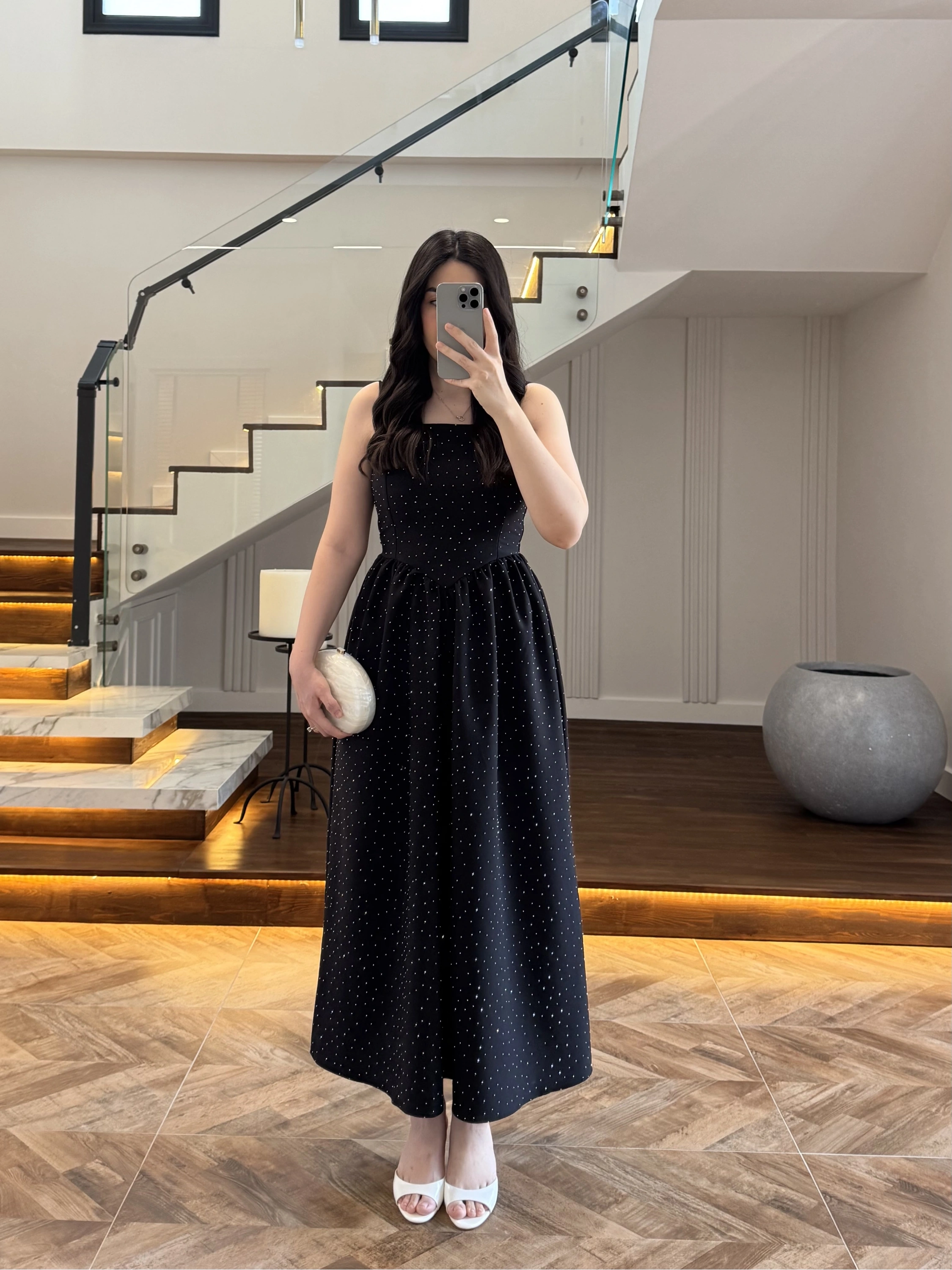 (ÖN SİPARİŞ )SİYAH TAŞLI KUŞAKLI ELBİSE -3970