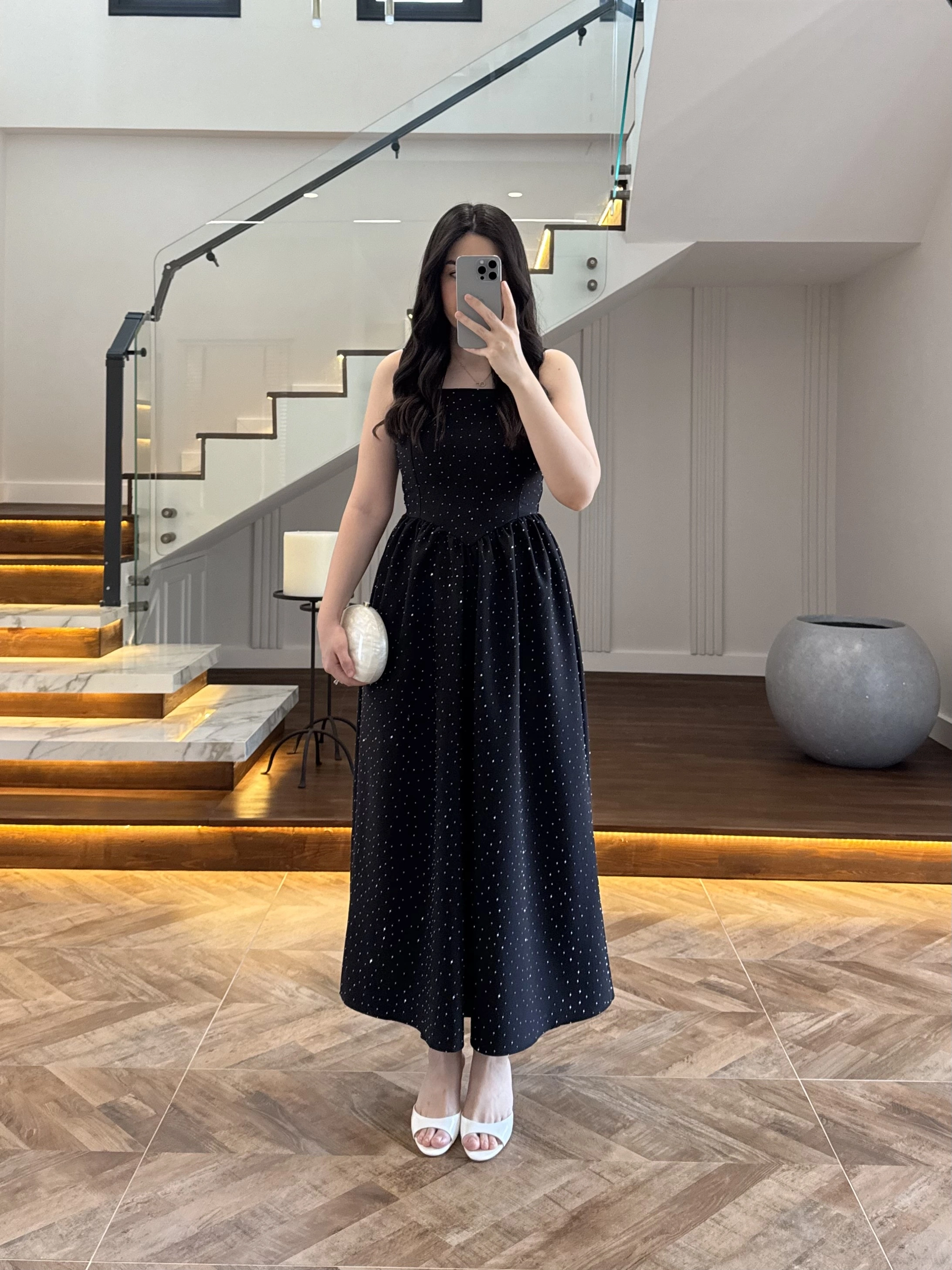 (ÖN SİPARİŞ )SİYAH TAŞLI KUŞAKLI ELBİSE -3970