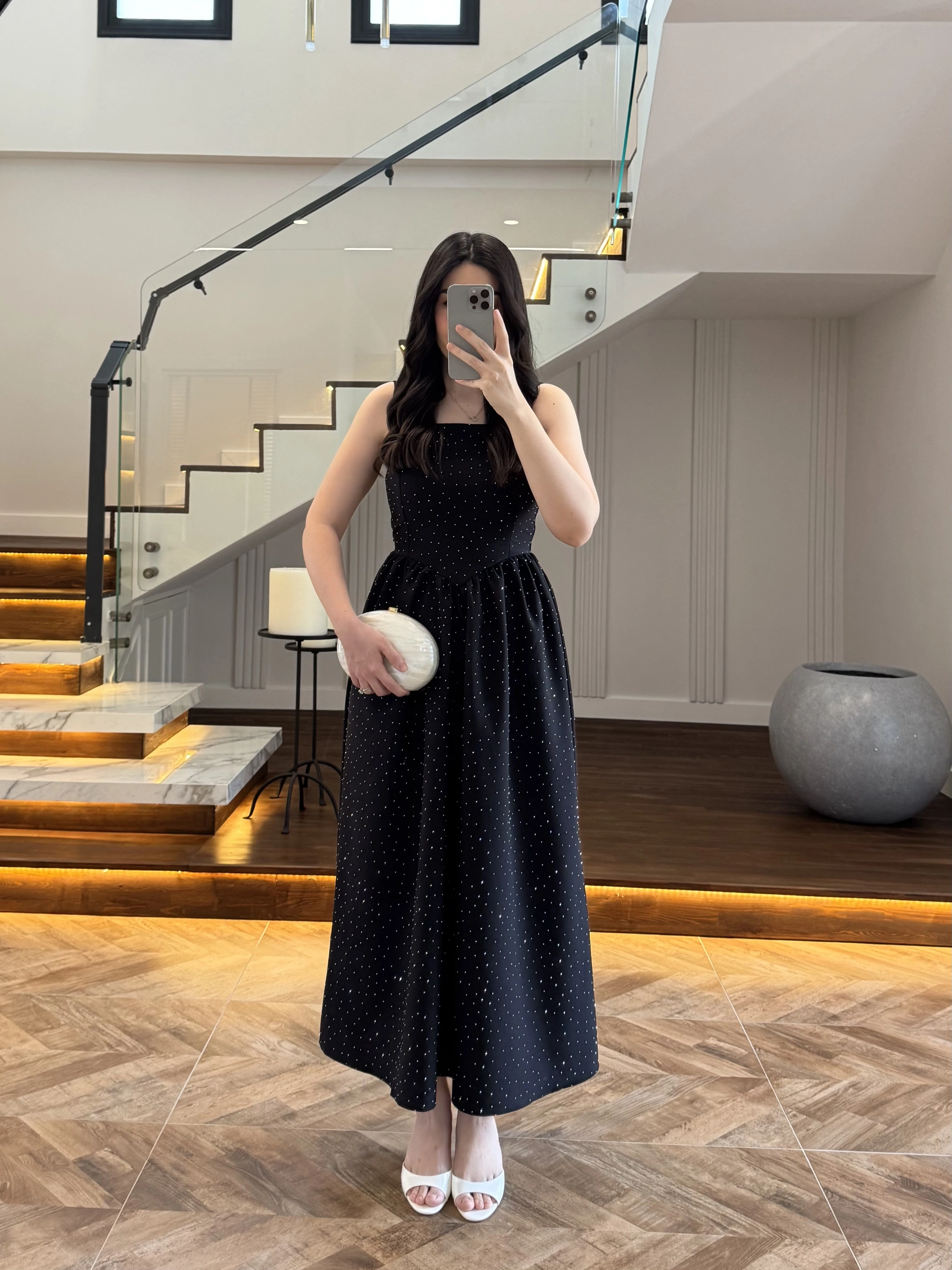 (ÖN SİPARİŞ )SİYAH TAŞLI KUŞAKLI ELBİSE -3970