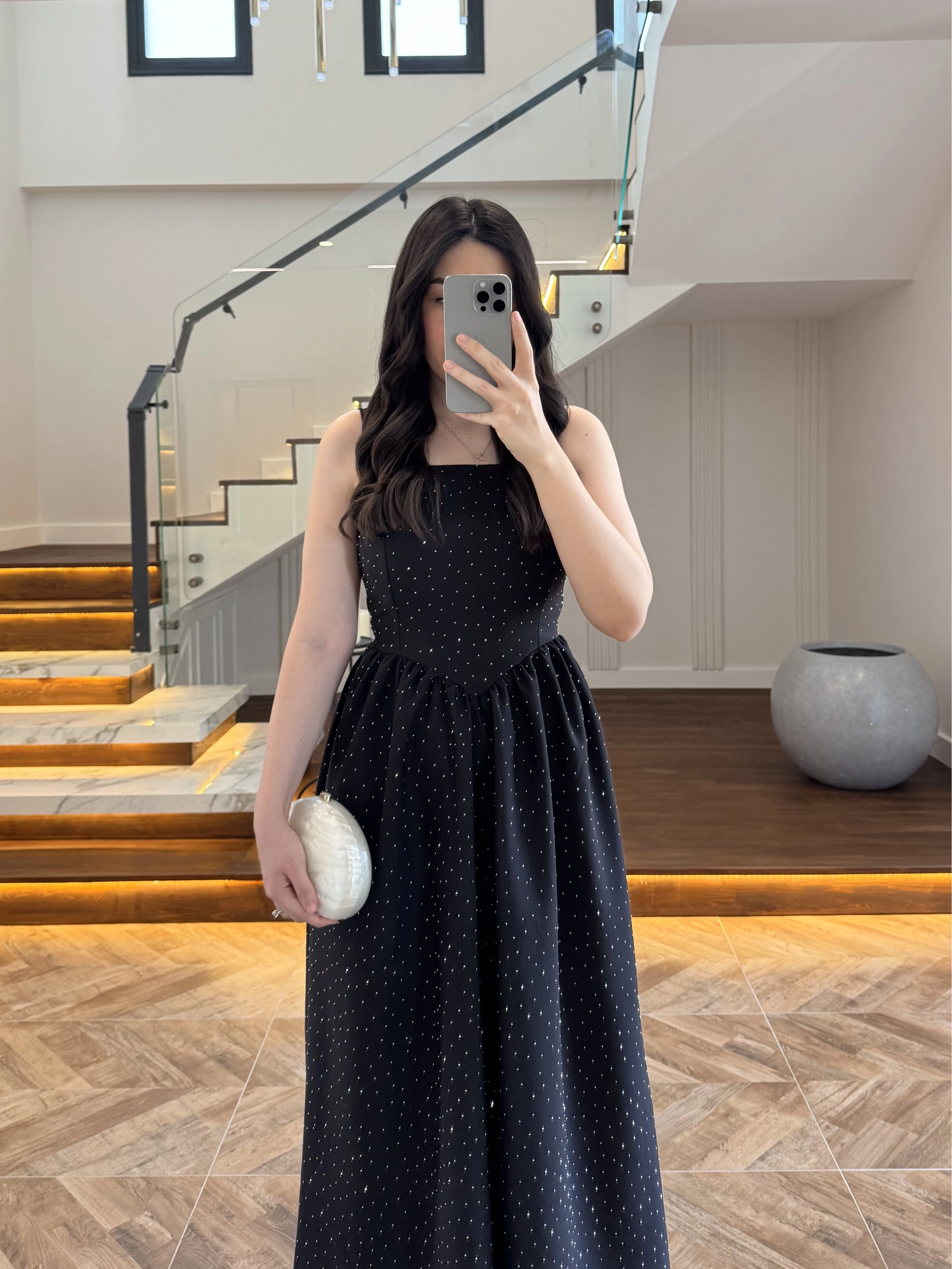 (ÖN SİPARİŞ )SİYAH TAŞLI KUŞAKLI ELBİSE -3970