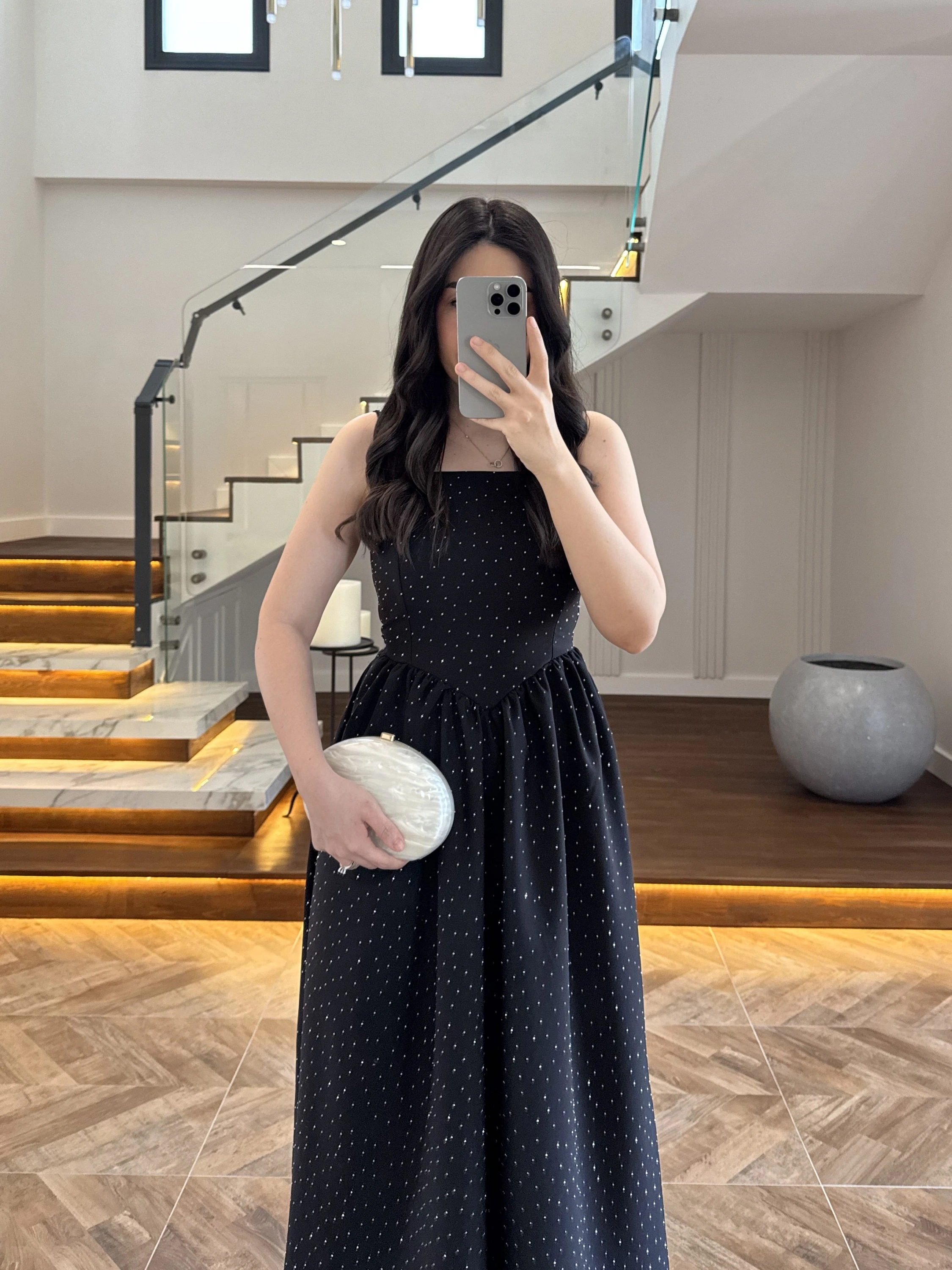 (ÖN SİPARİŞ )SİYAH TAŞLI KUŞAKLI ELBİSE -3970
