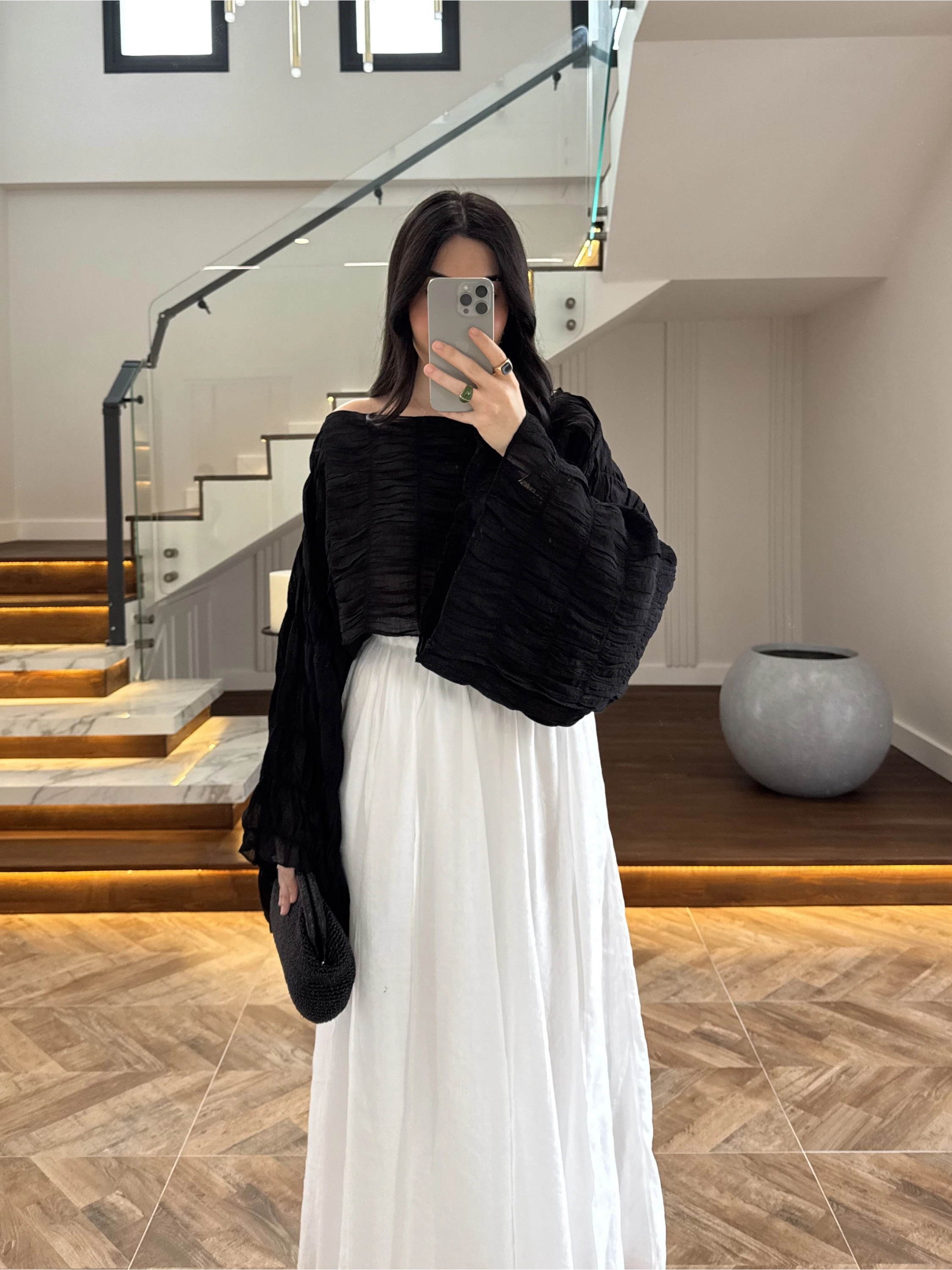 SİYAH TENSEL DRAPE BLUZ-D31096
