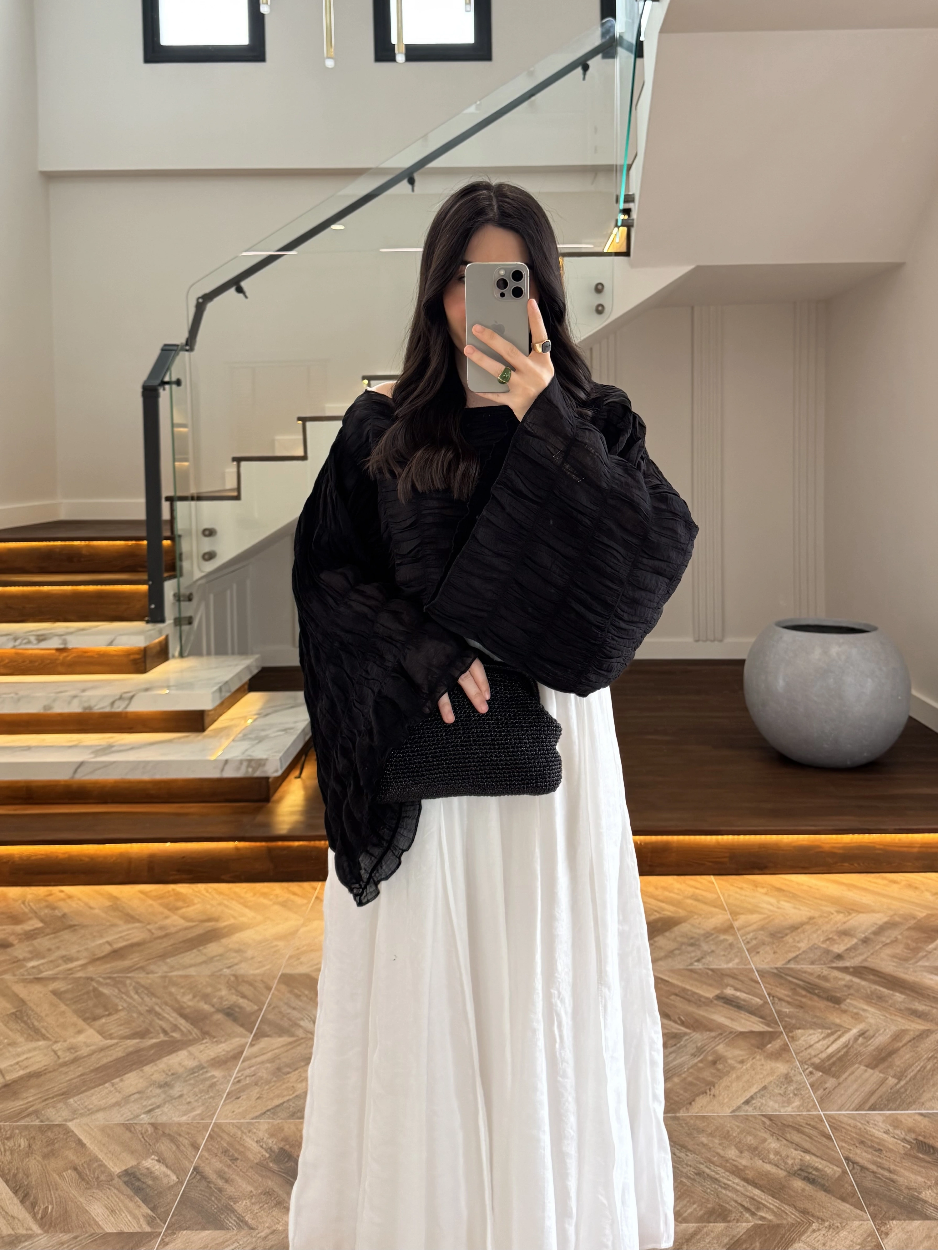 SİYAH TENSEL DRAPE BLUZ-D31096
